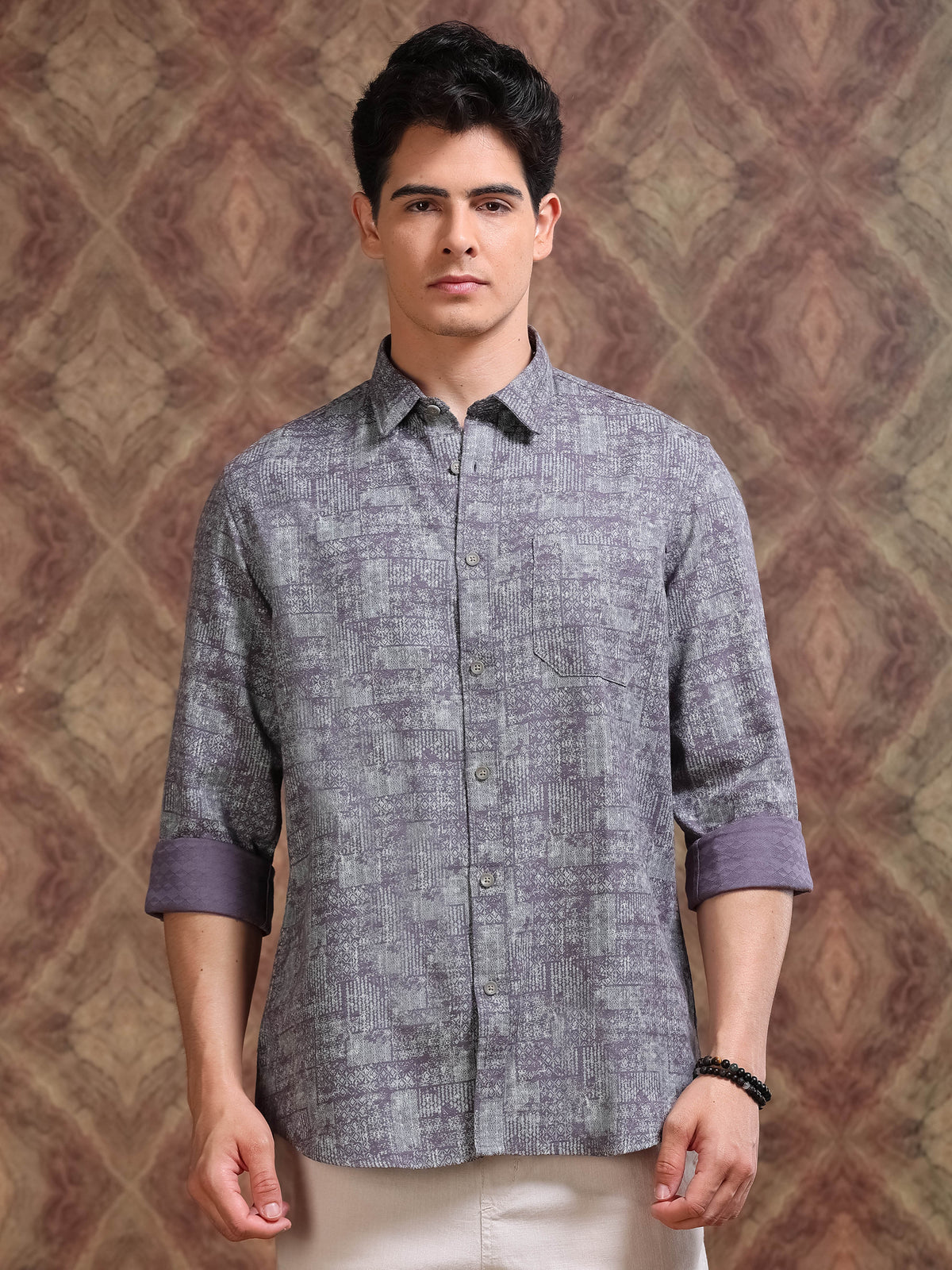 MEN'S HEATHER DOBBY PRINT SLIM FIT SHIRT