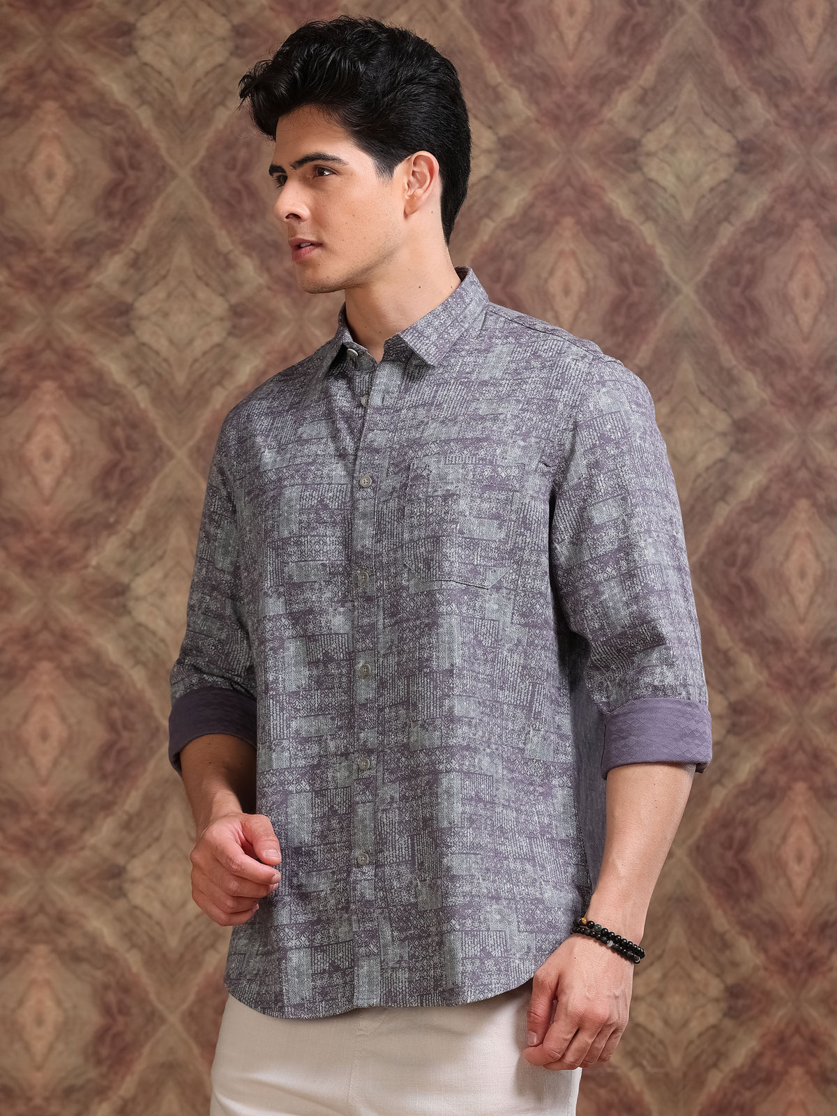 MEN'S HEATHER DOBBY PRINT SLIM FIT SHIRT