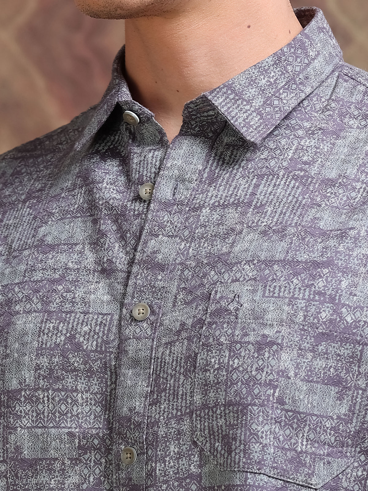 MEN'S HEATHER DOBBY PRINT SLIM FIT SHIRT