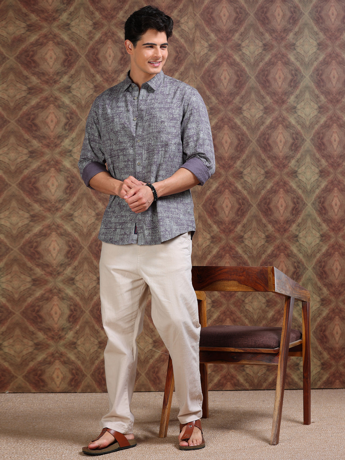 MEN'S HEATHER DOBBY PRINT SLIM FIT SHIRT