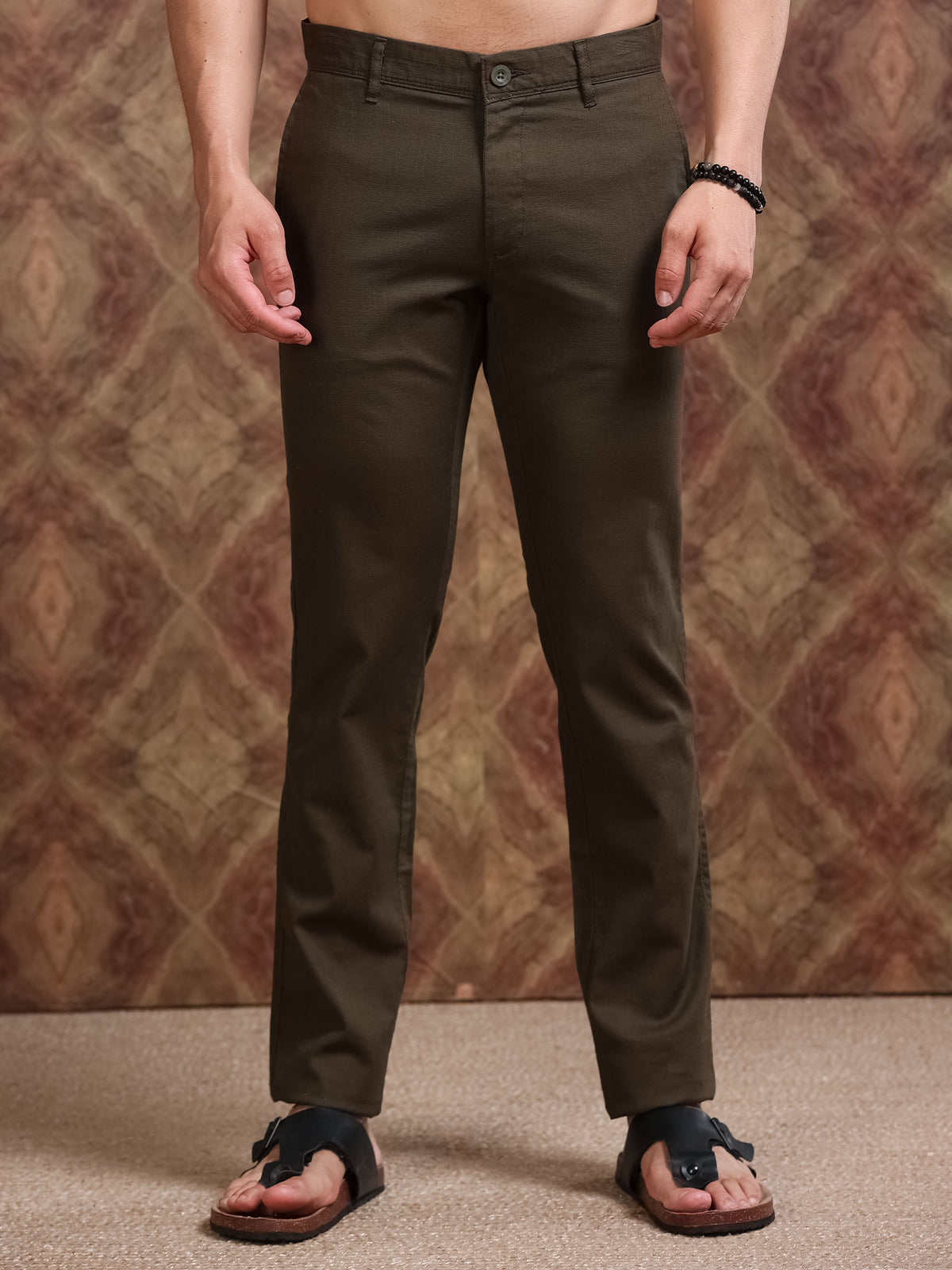 MEN'S OLIVE SOLID SLIM FIT TROUSER