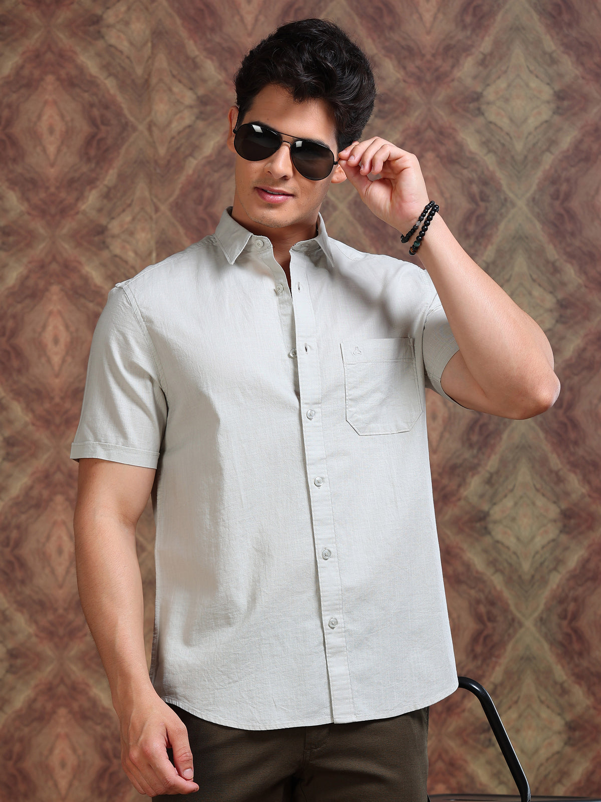 MEN'S LT.GREY SOLID SLIM FIT SHIRT