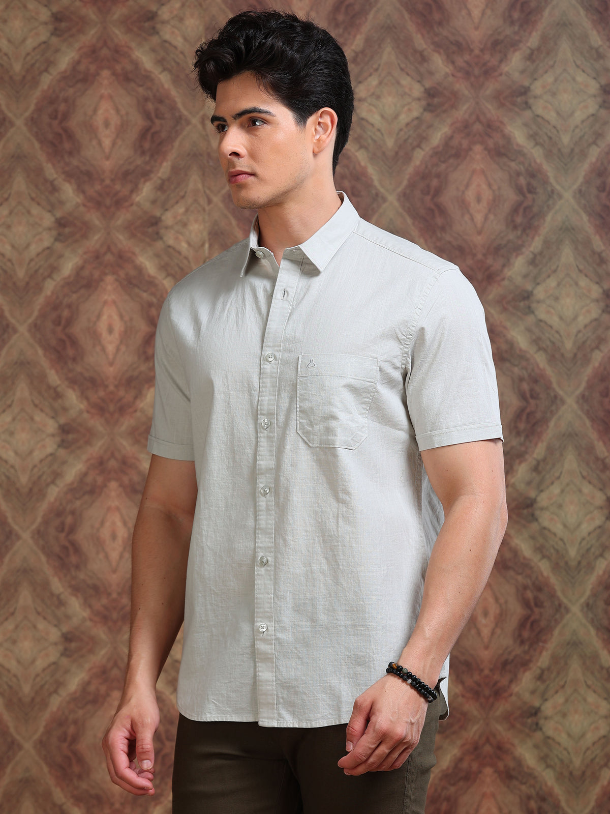 MEN'S LT.GREY SOLID SLIM FIT SHIRT