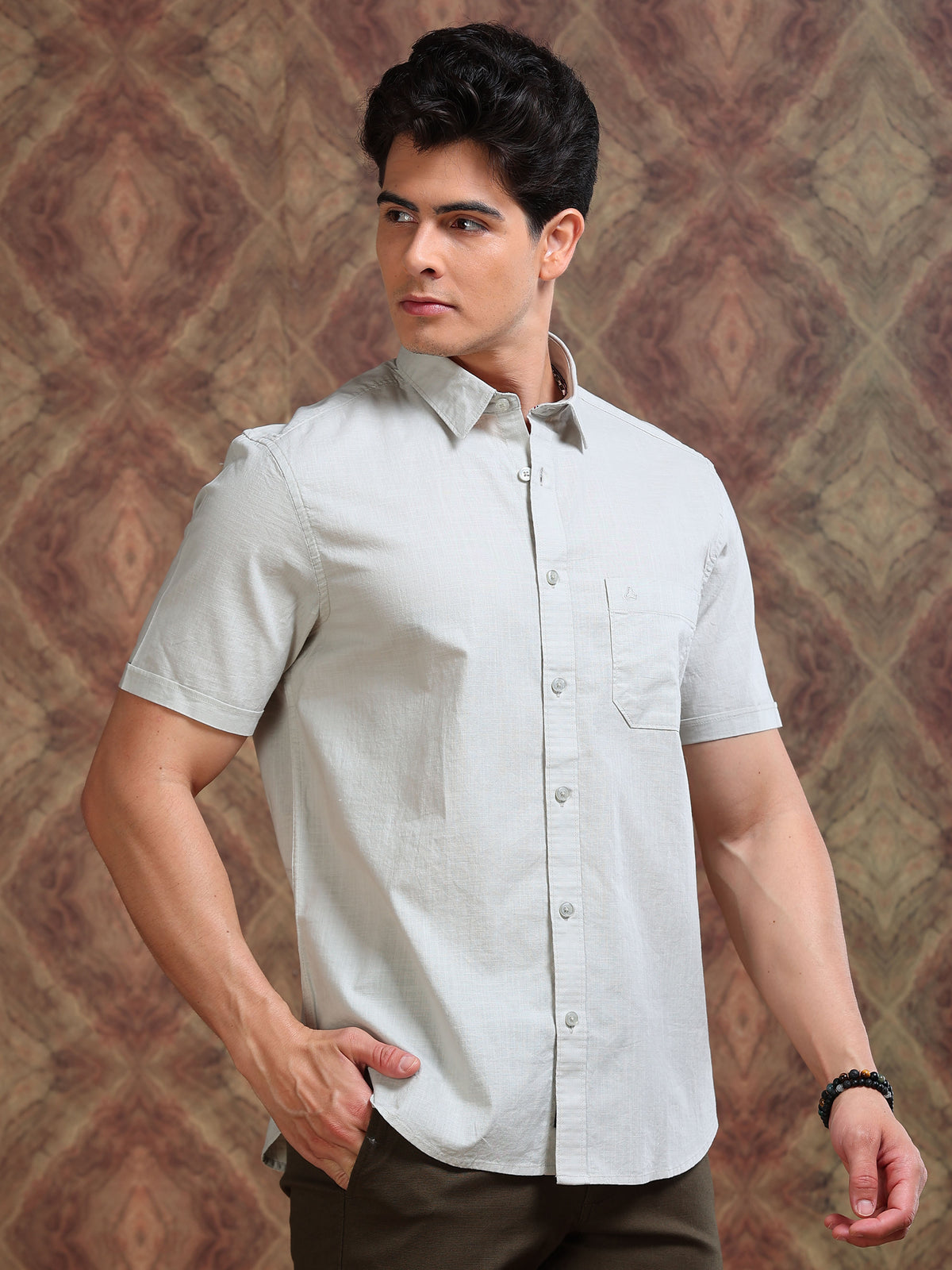 MEN'S LT.GREY SOLID SLIM FIT SHIRT