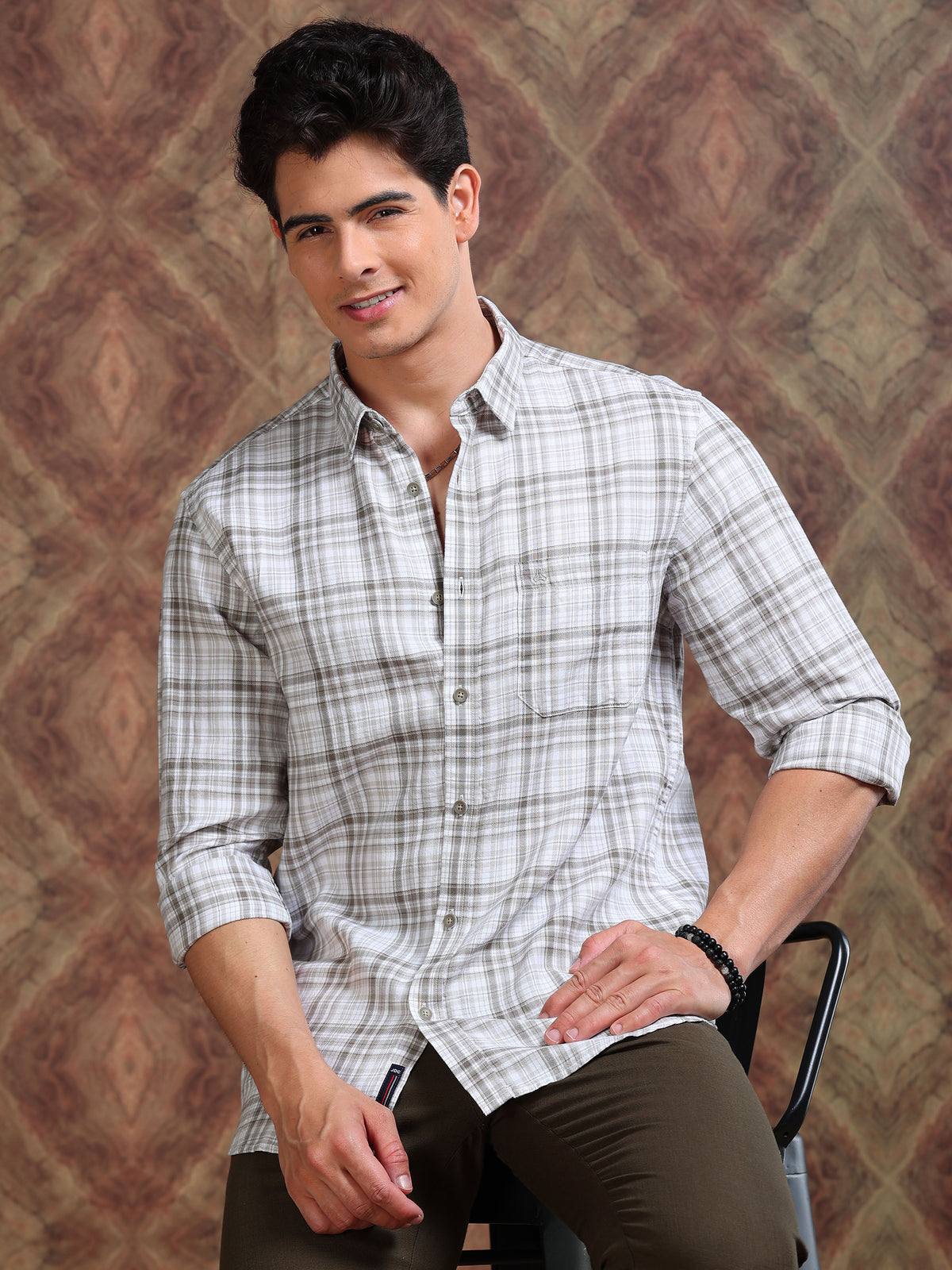 MEN'S DK.GREY CHECKS SLIM FIT SHIRT