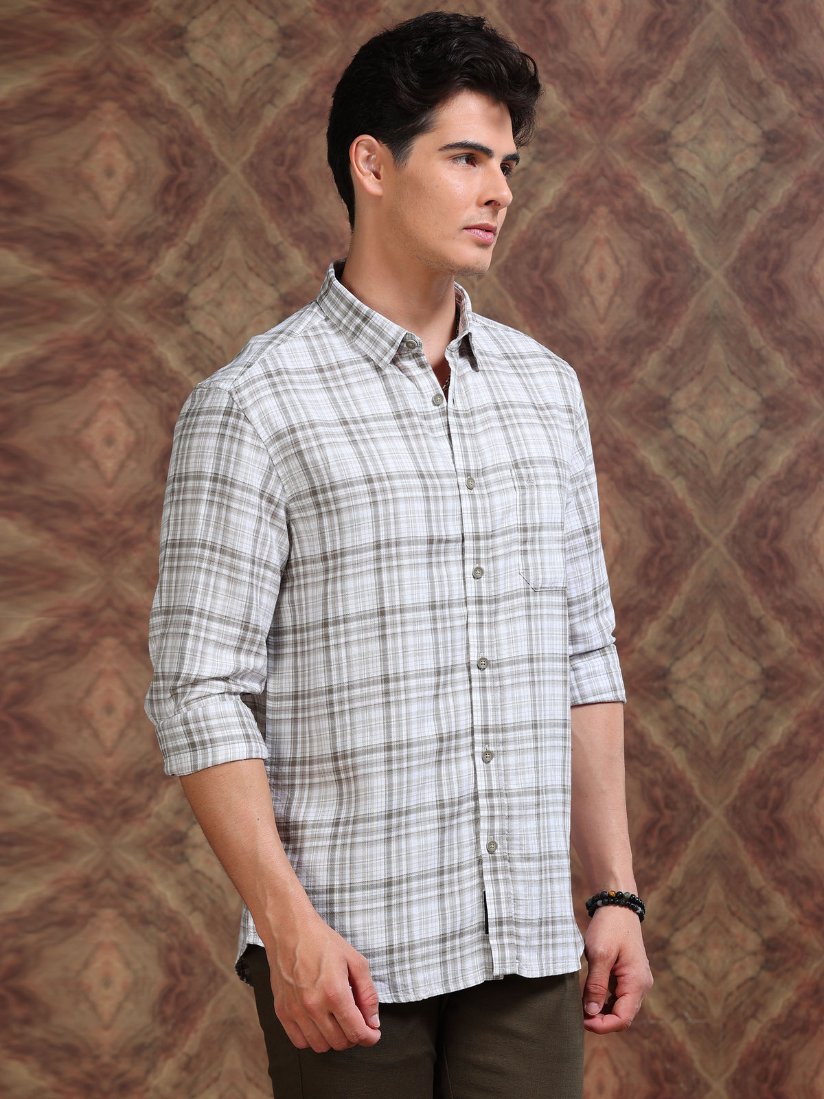 MEN'S DK.GREY CHECKS SLIM FIT SHIRT