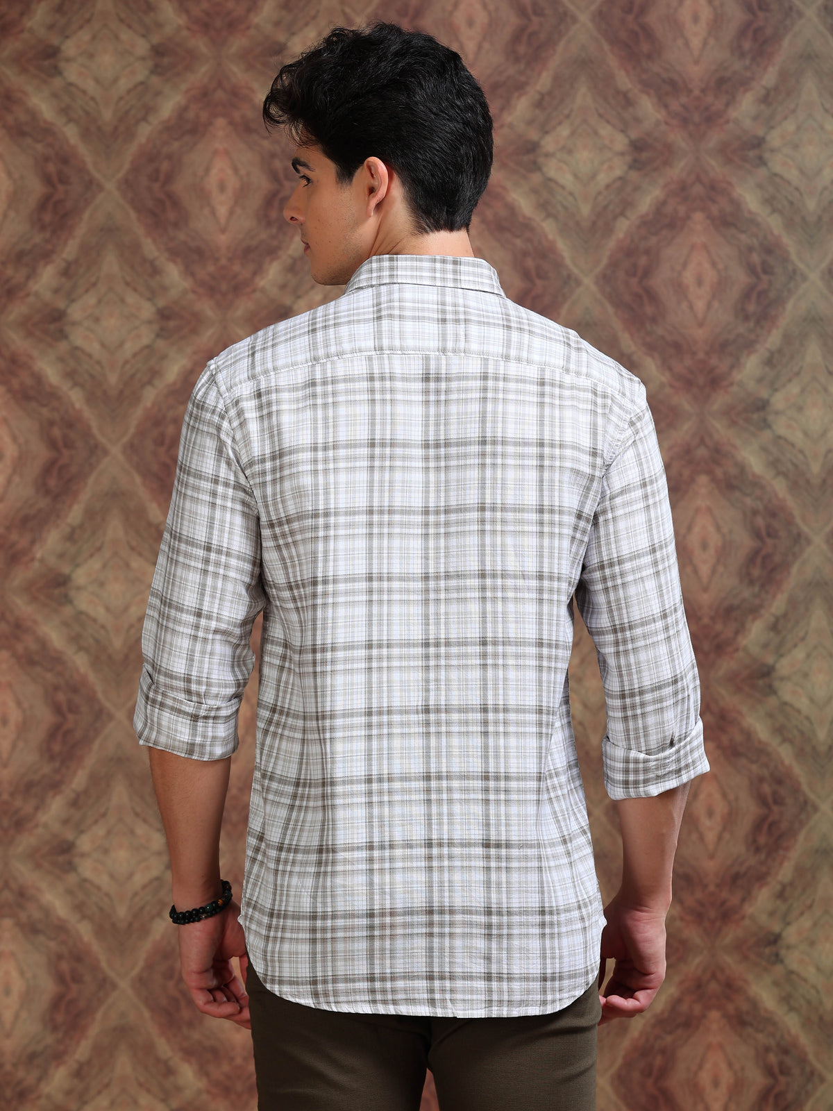 MEN'S DK.GREY CHECKS SLIM FIT SHIRT