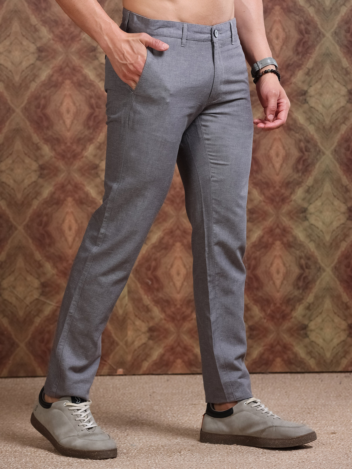 MEN'S LT.GREY SOLID SLIM FIT TROUSER