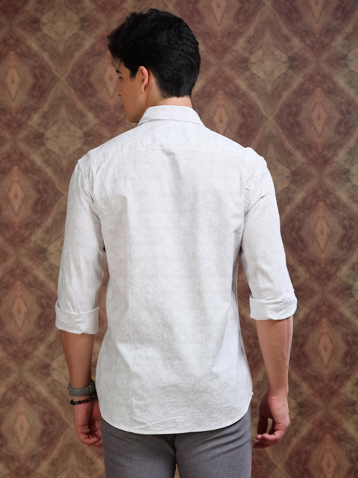 MEN'S LT.BROWN DOBBY PRINT SLIM FIT SHIRT