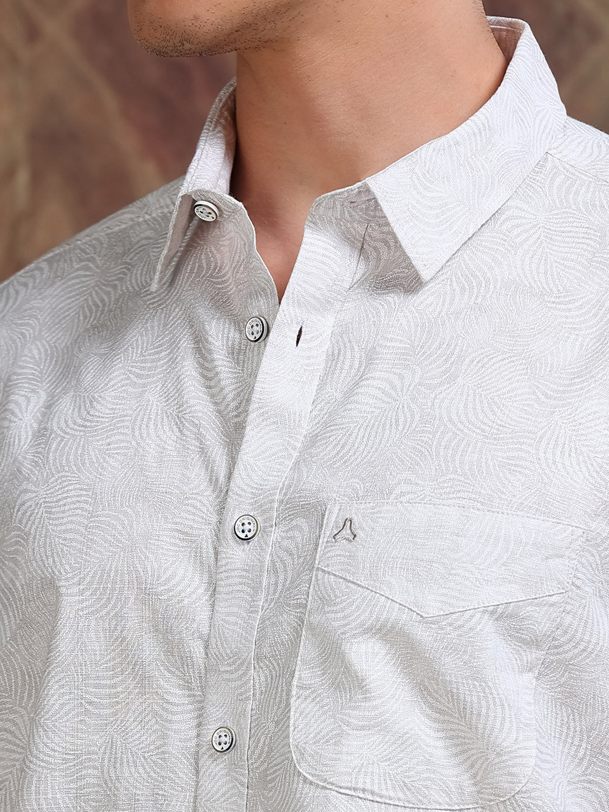 MEN'S LT.BROWN DOBBY PRINT SLIM FIT SHIRT
