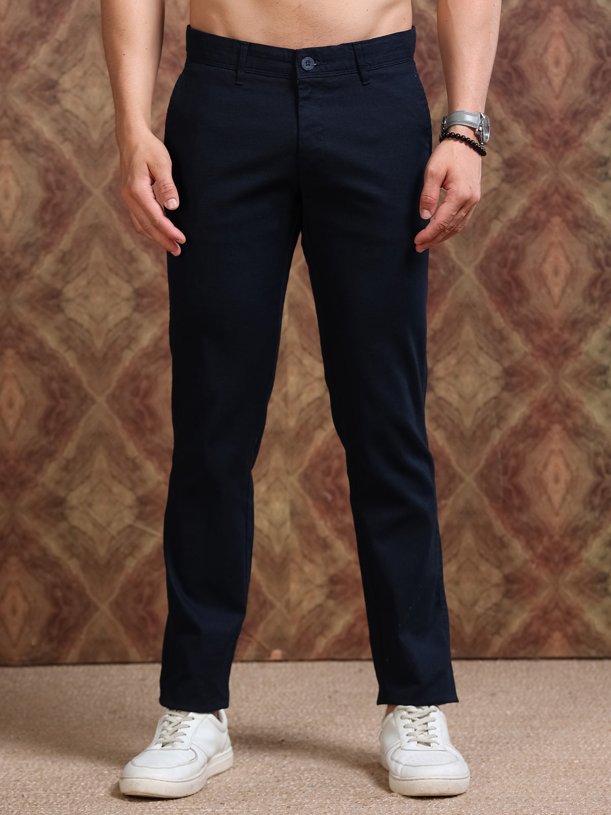 MEN'S NAVY SOLID SLIM FIT TROUSER
