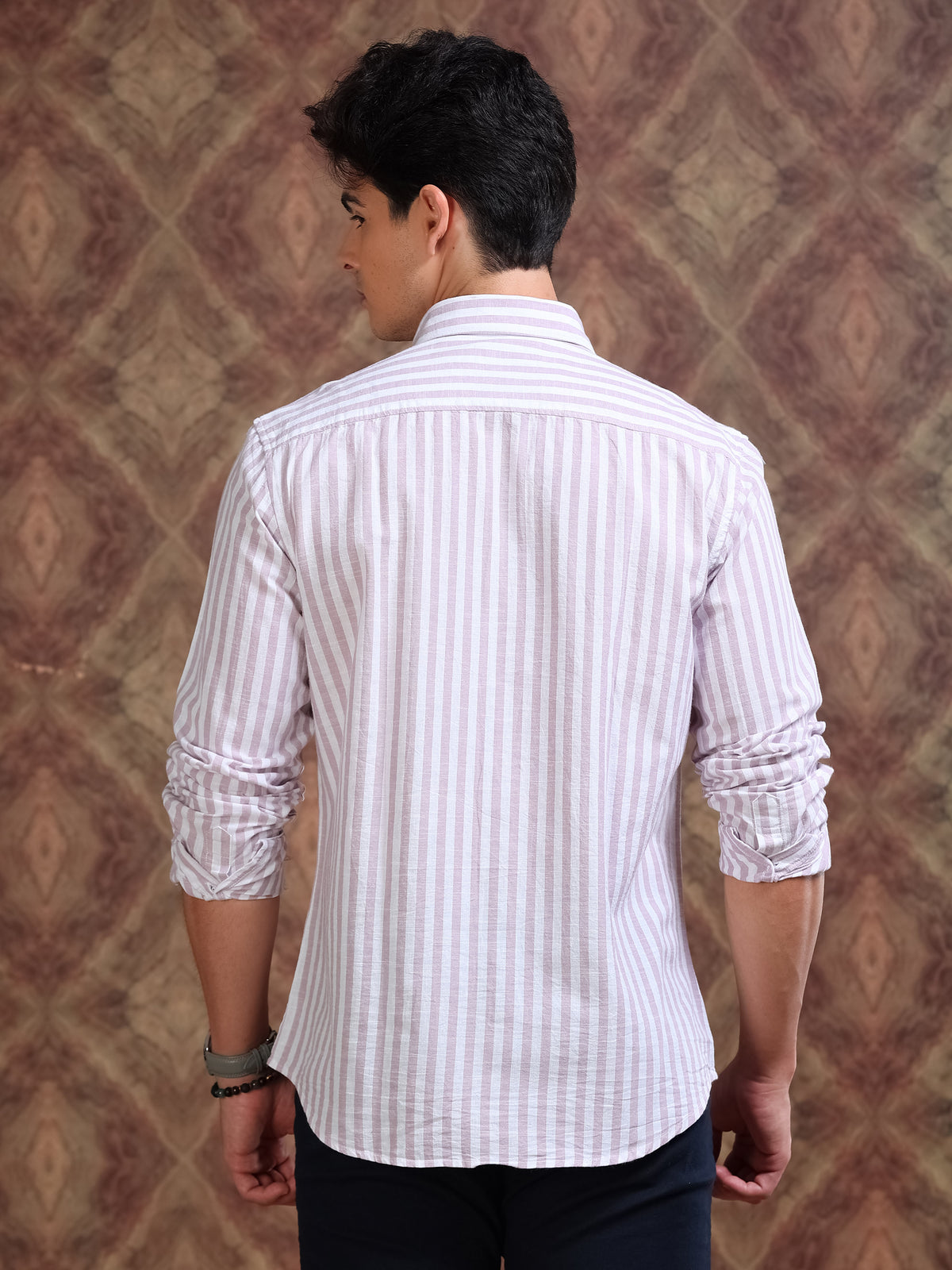 MEN'S LT.PINK STRIPE SLIM FIT SHIRT