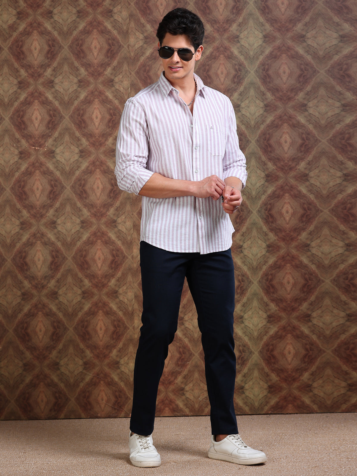 MEN'S LT.PINK STRIPE SLIM FIT SHIRT