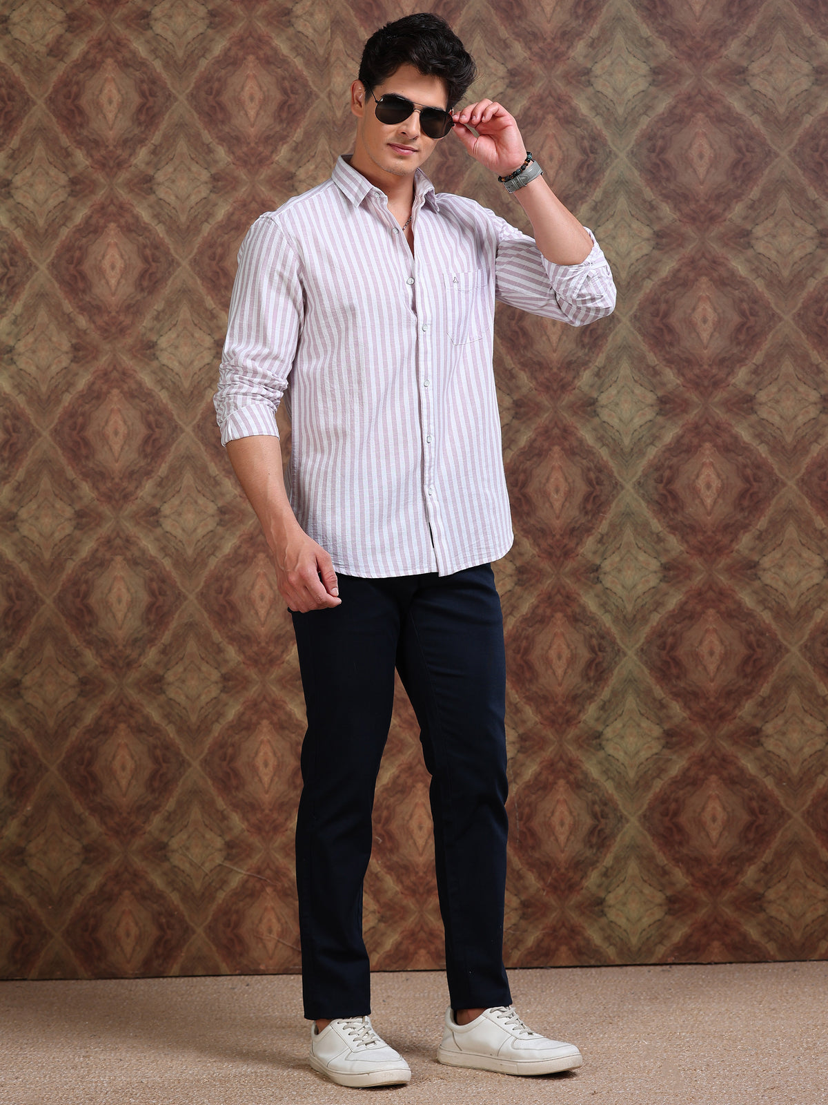 MEN'S LT.PINK STRIPE SLIM FIT SHIRT