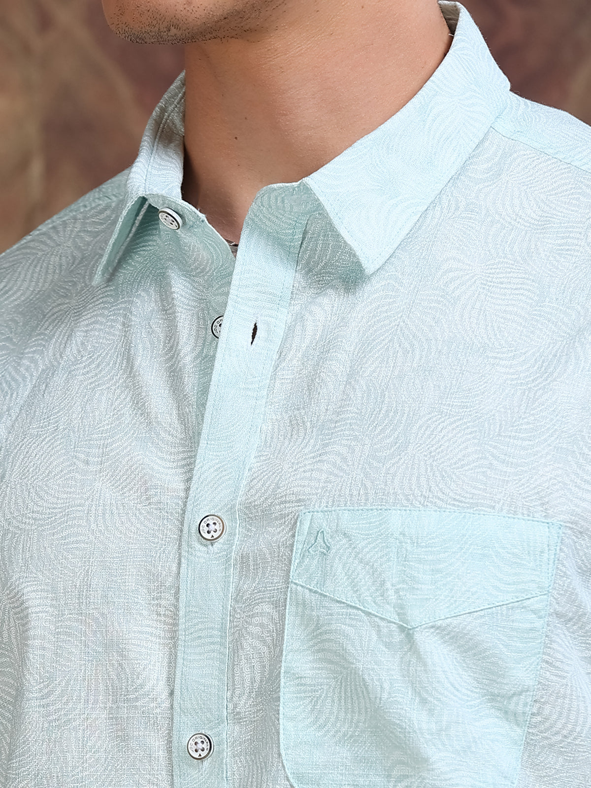 MEN'S LT.BLUE DOBBY PRINT SLIM FIT SHIRT