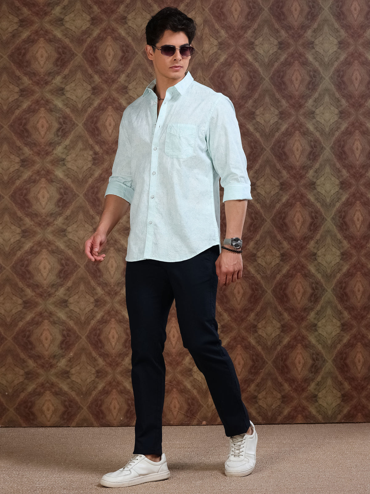 MEN'S LT.BLUE DOBBY PRINT SLIM FIT SHIRT