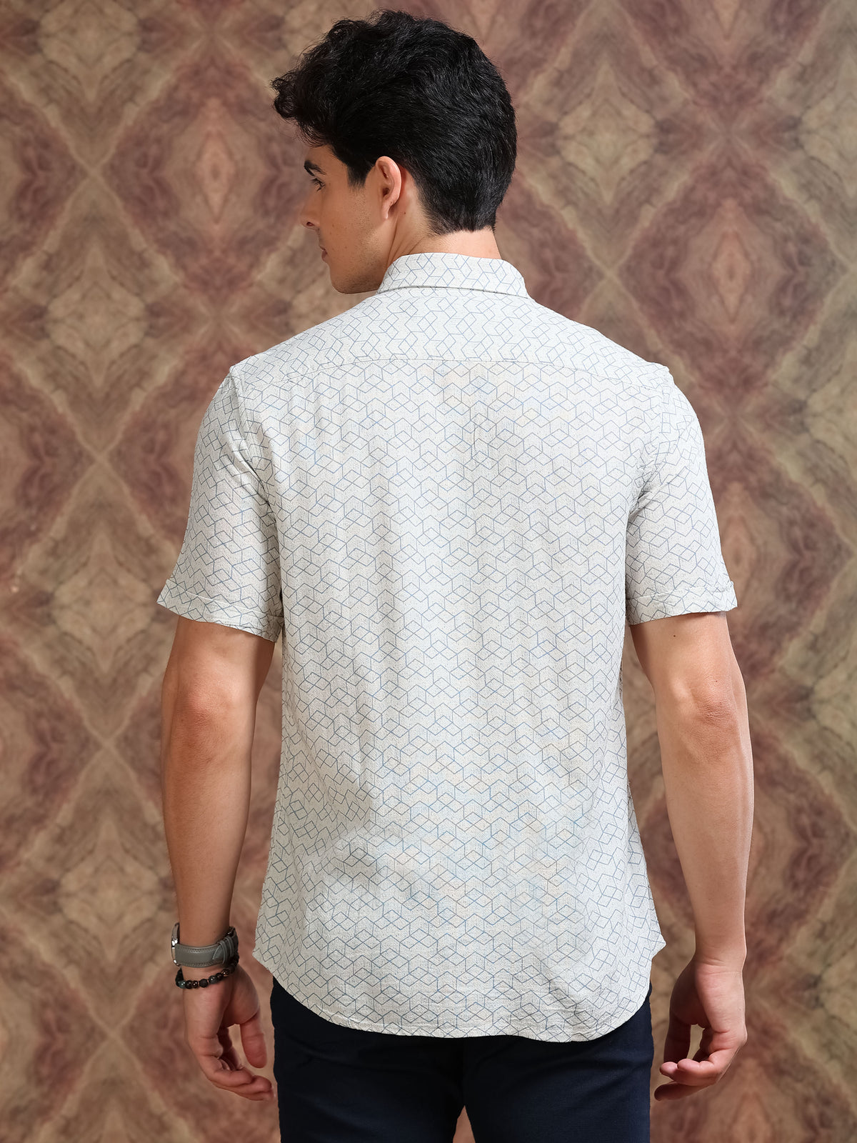 MEN'S CREAM PRINT SLIM FIT SHIRT