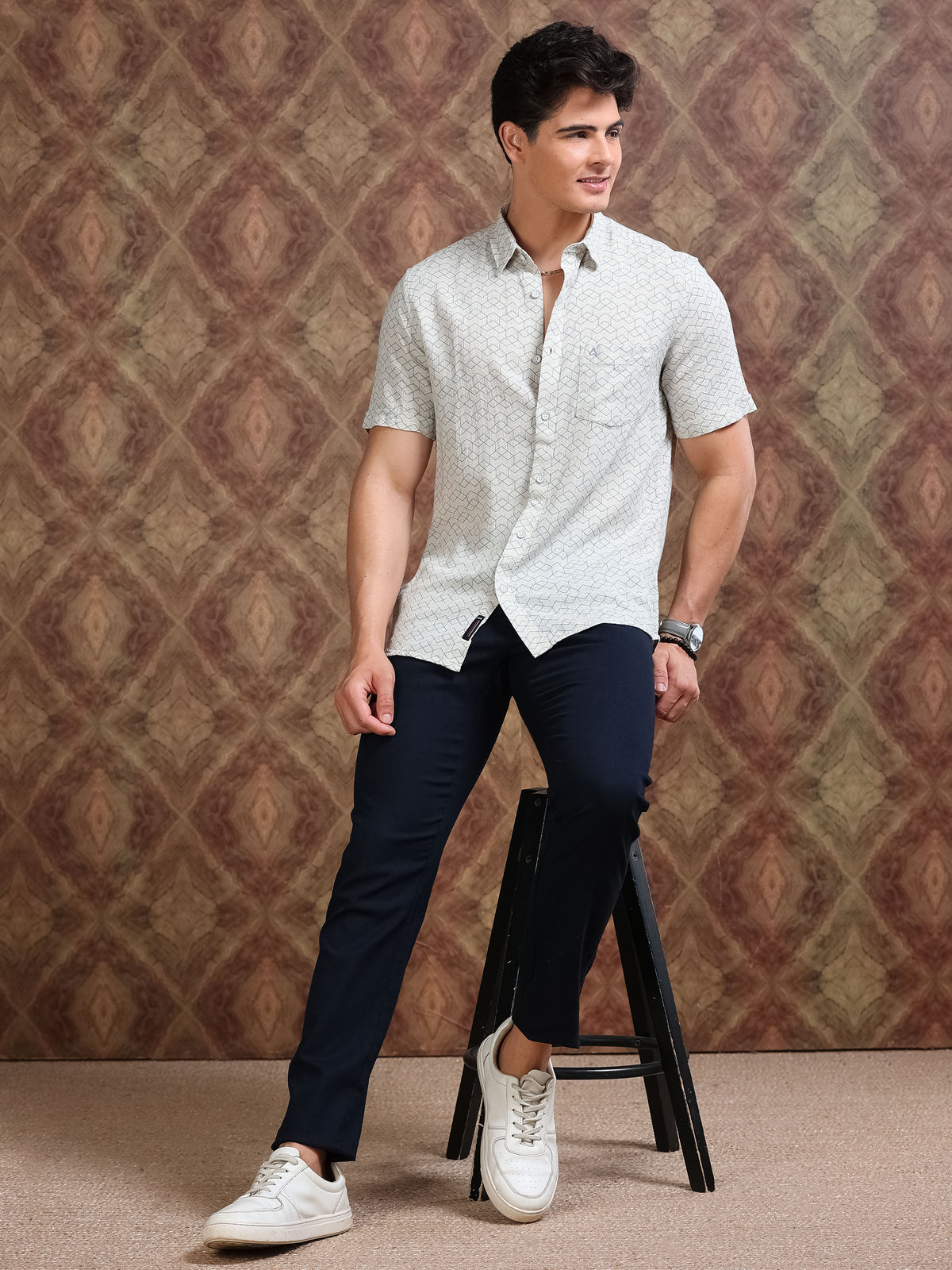 MEN'S CREAM PRINT SLIM FIT SHIRT