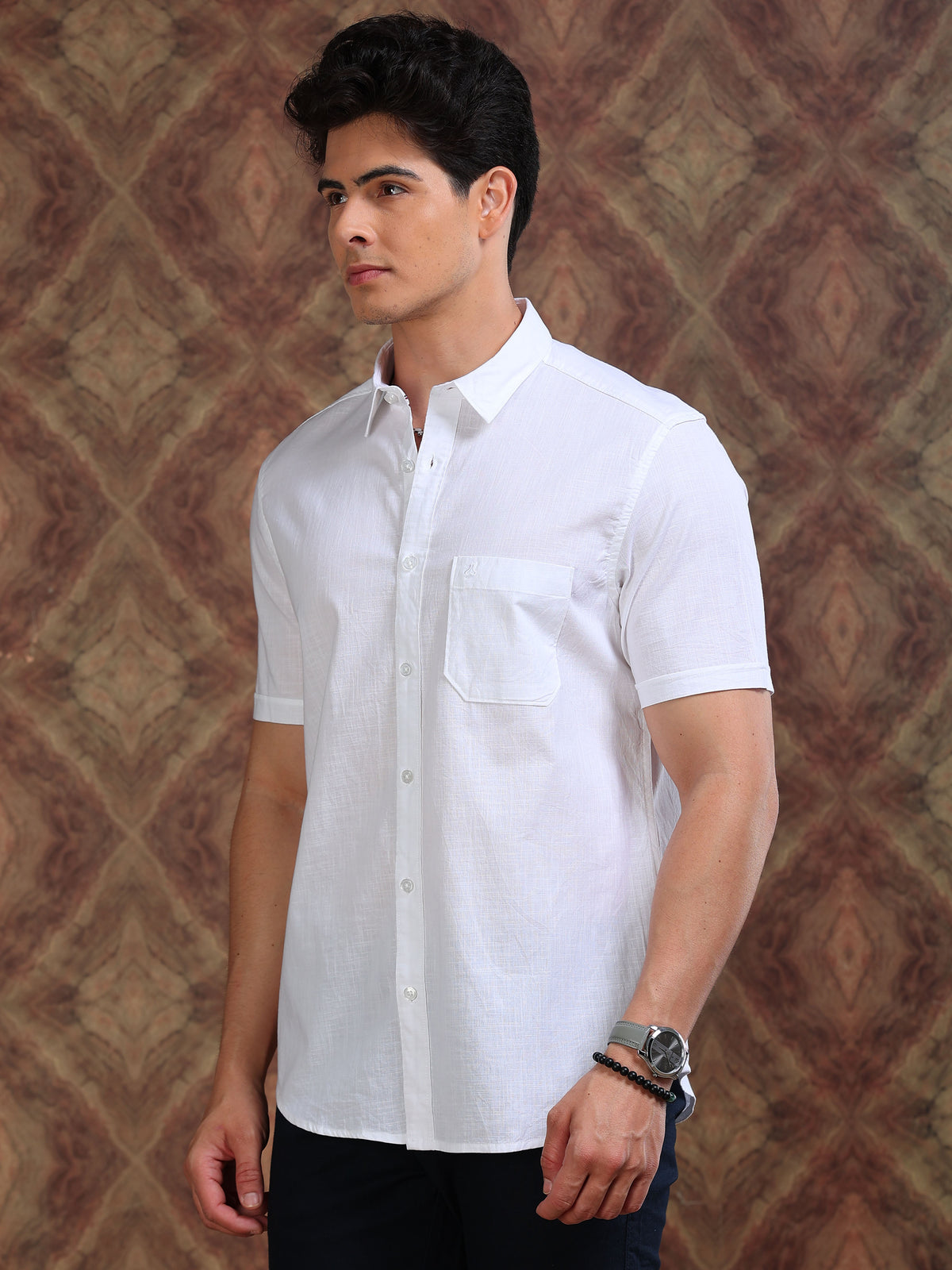 MEN'S WHITE SOLID SLIM FIT SHIRT