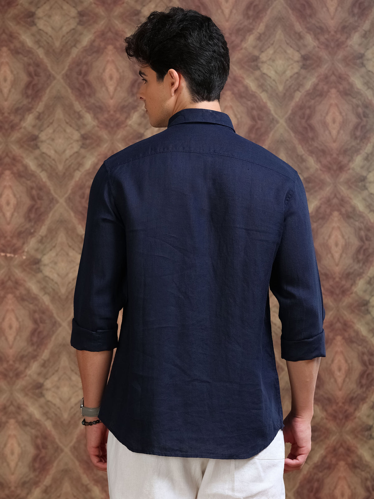 MEN'S NAVY SOLID SLIM FIT LINEN SHIRT