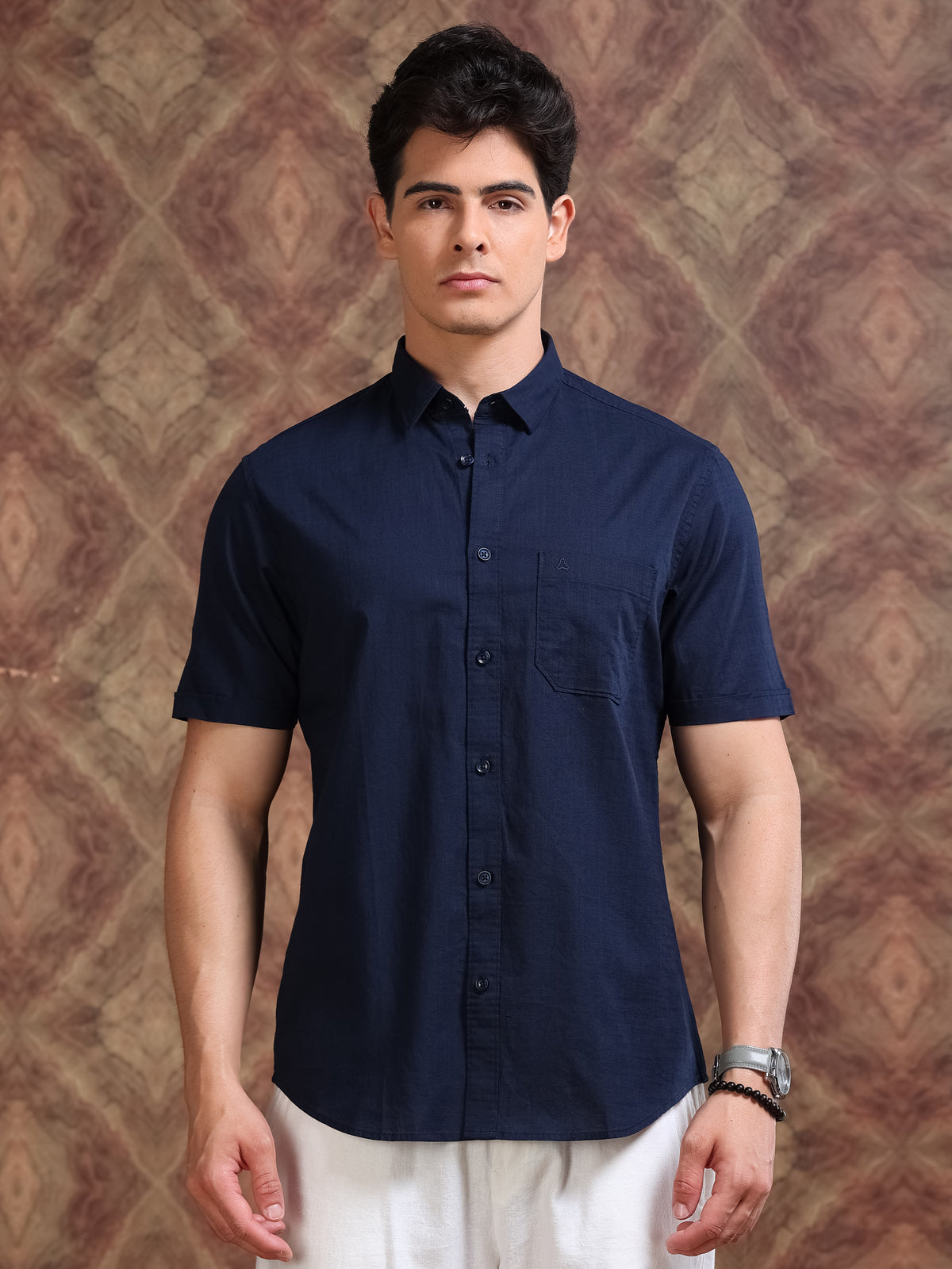 MEN'S NAVY SOLID SLIM FIT SHIRT
