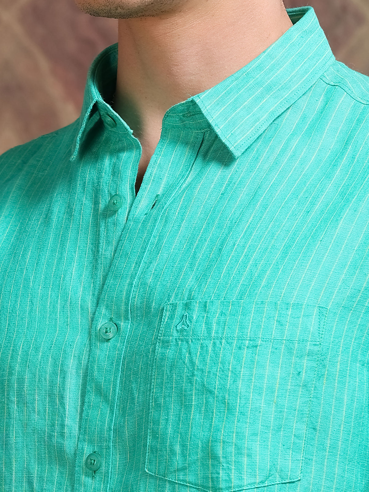 MEN'S GREEN STRIPE SLIM FIT LINEN SHIRT