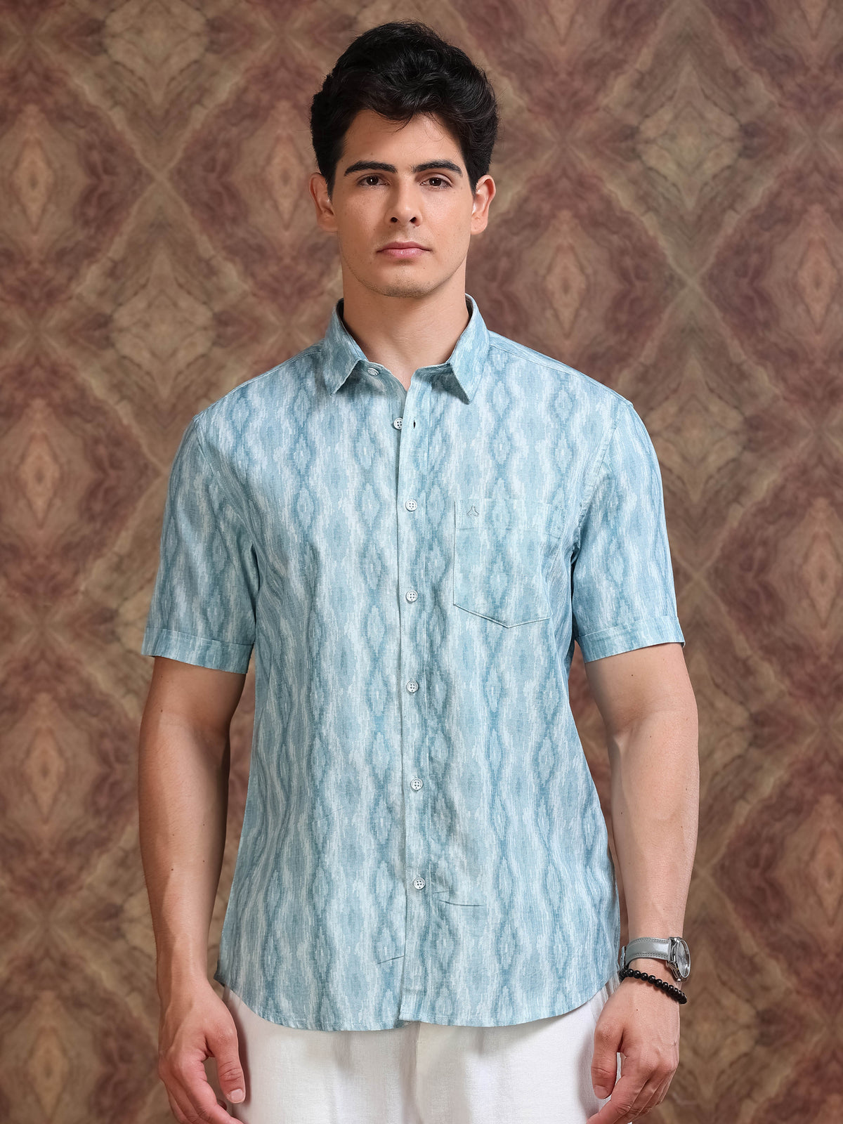 MEN'S BULE PRINT SLIM FIT SHIRT