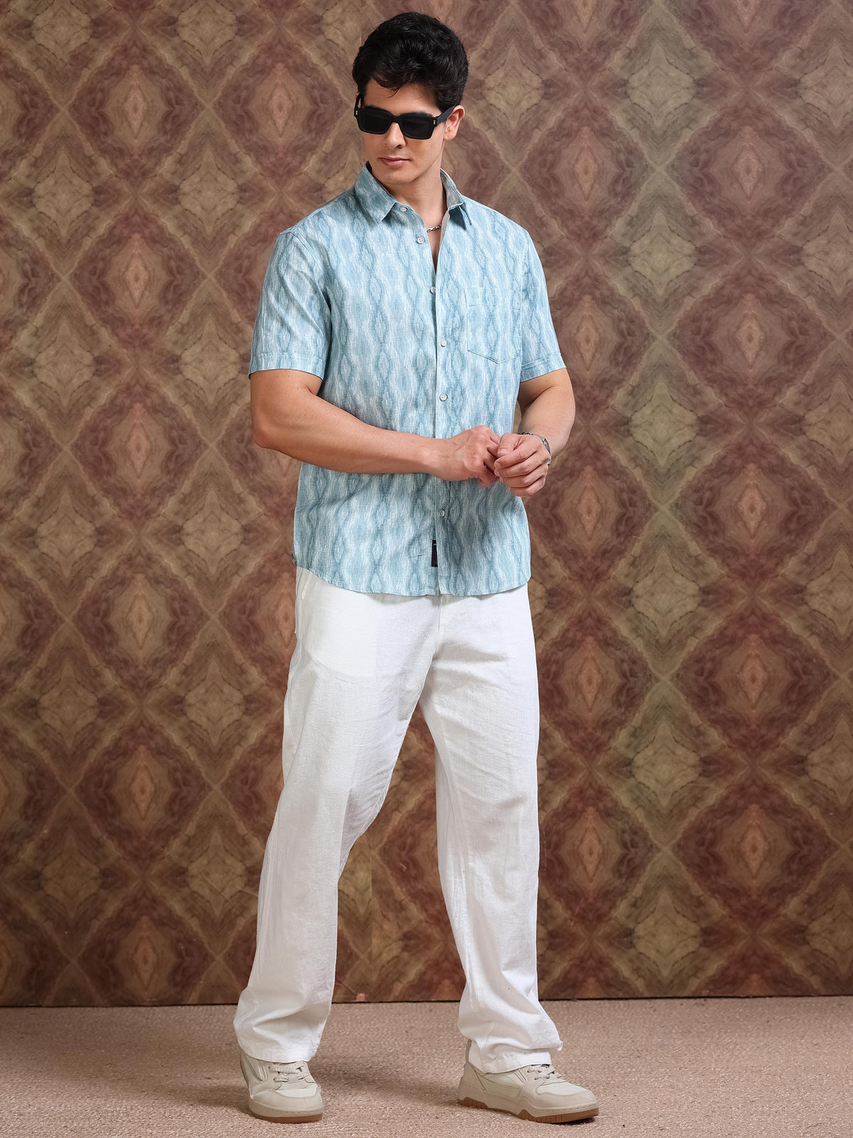 MEN'S BULE PRINT SLIM FIT SHIRT