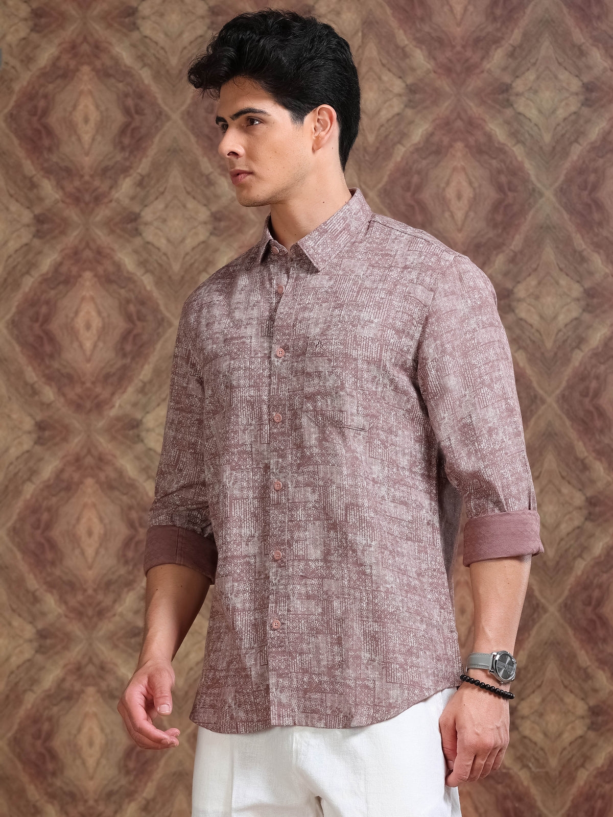 MEN'S BRICK DOBBY PRINT SLIM FIT SHIRT