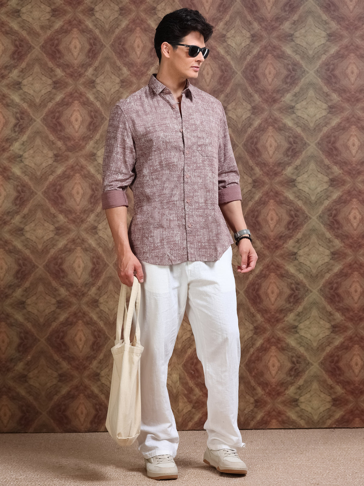 MEN'S BRICK DOBBY PRINT SLIM FIT SHIRT