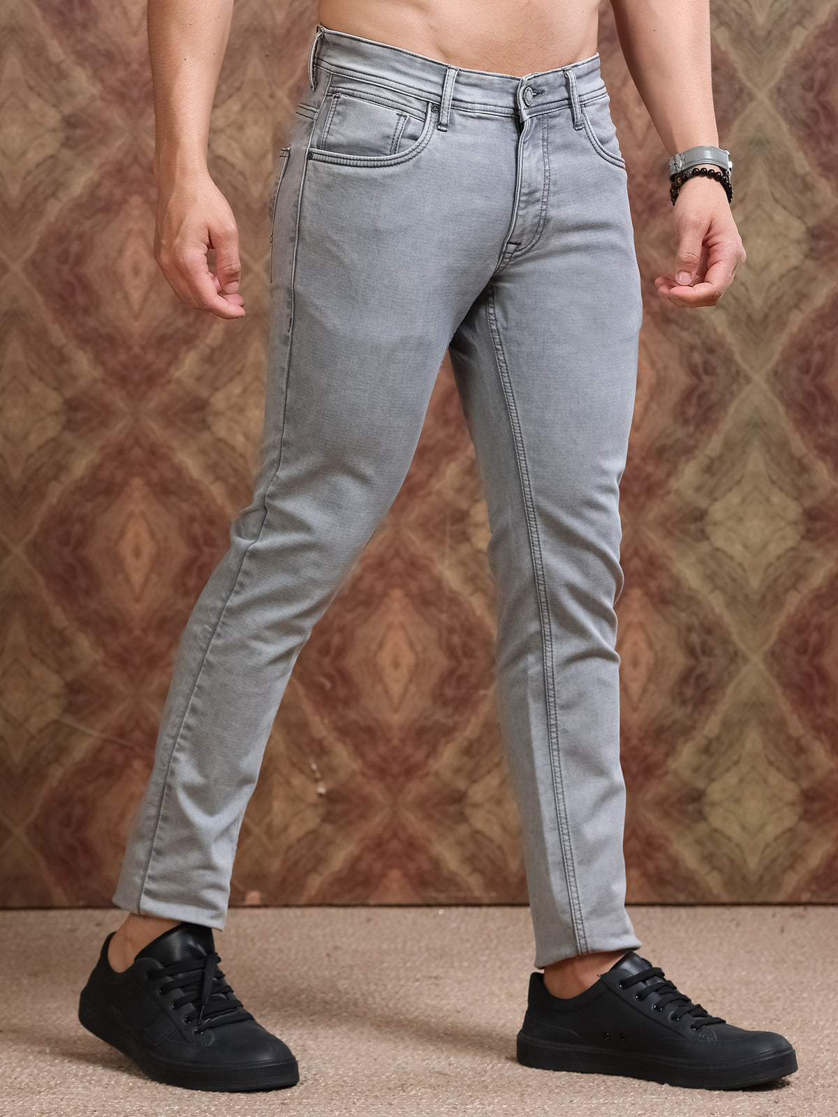 MEN'S GREY SOLID SLIM FIT JEANS