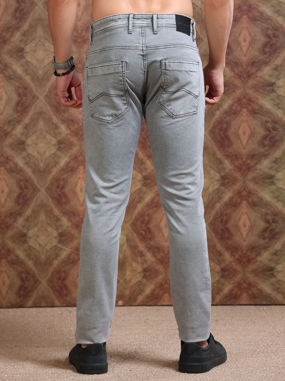 MEN'S GREY SOLID SLIM FIT JEANS