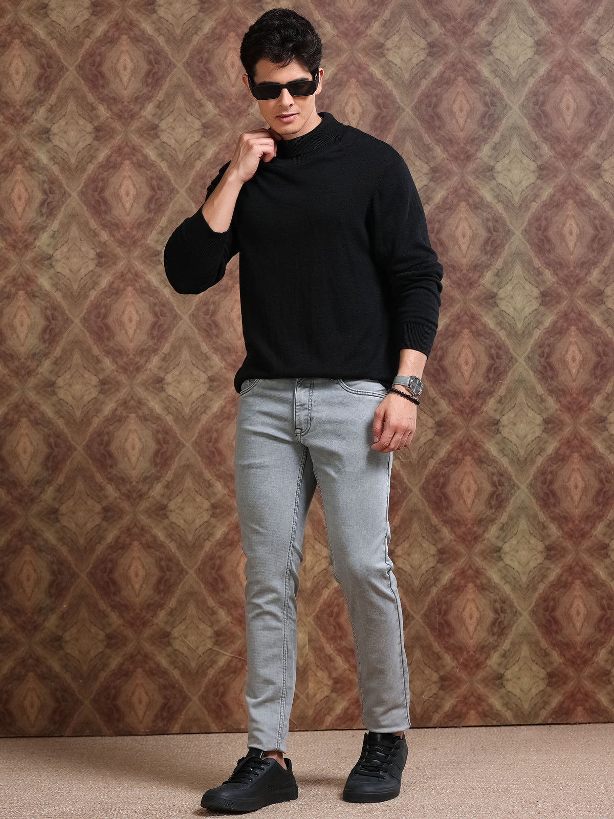 MEN'S GREY SOLID SLIM FIT JEANS