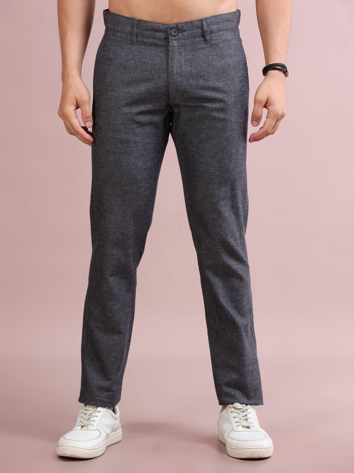 MEN'S JET BLACK  SOLID SLIM FIT TROUSER