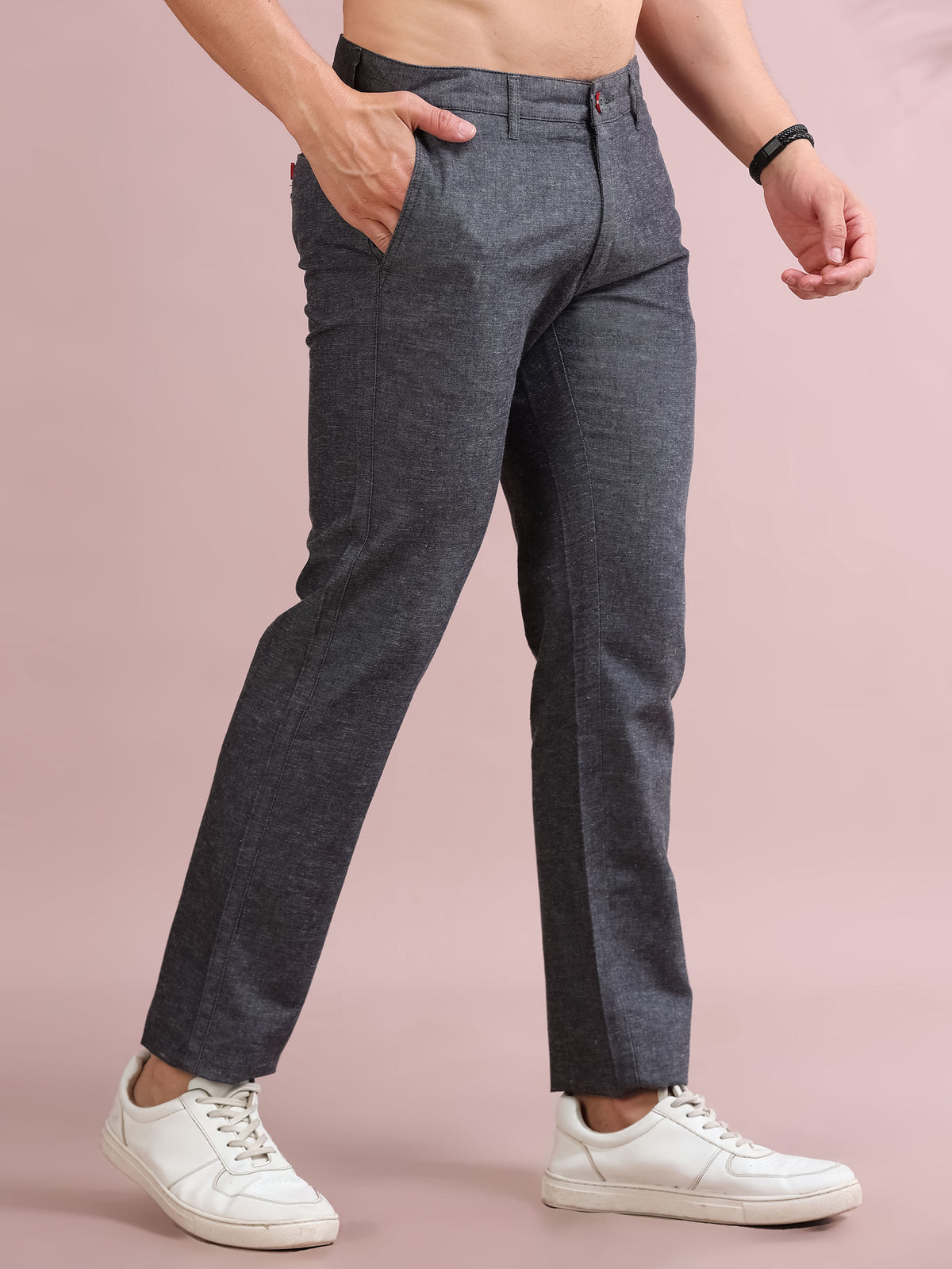 MEN'S JET BLACK  SOLID SLIM FIT TROUSER