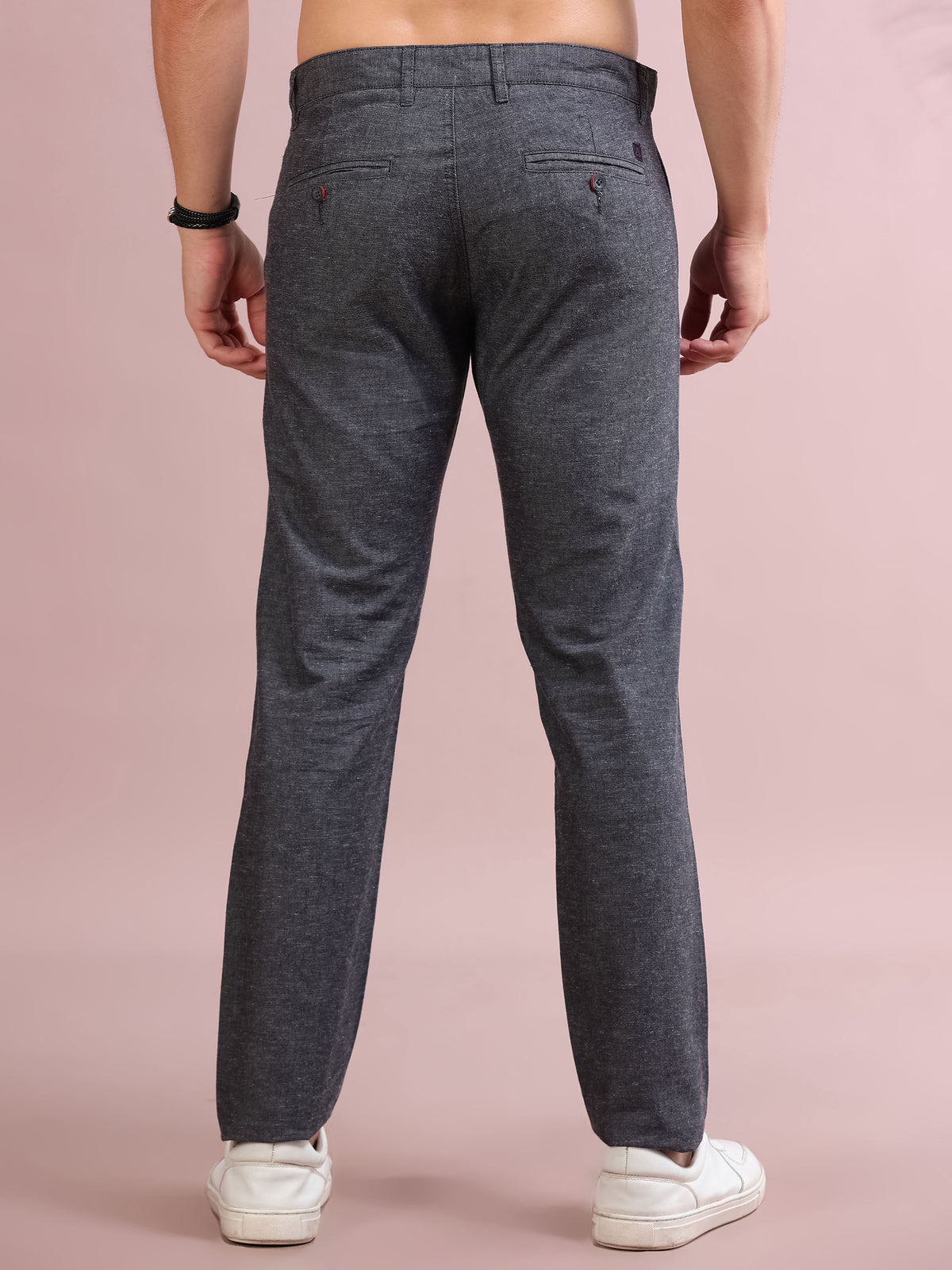 MEN'S JET BLACK  SOLID SLIM FIT TROUSER