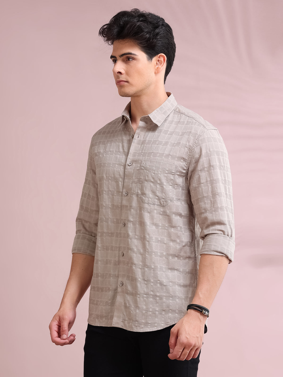 MEN'S MUD SELF DESIGN SLIM FIT SHIRT