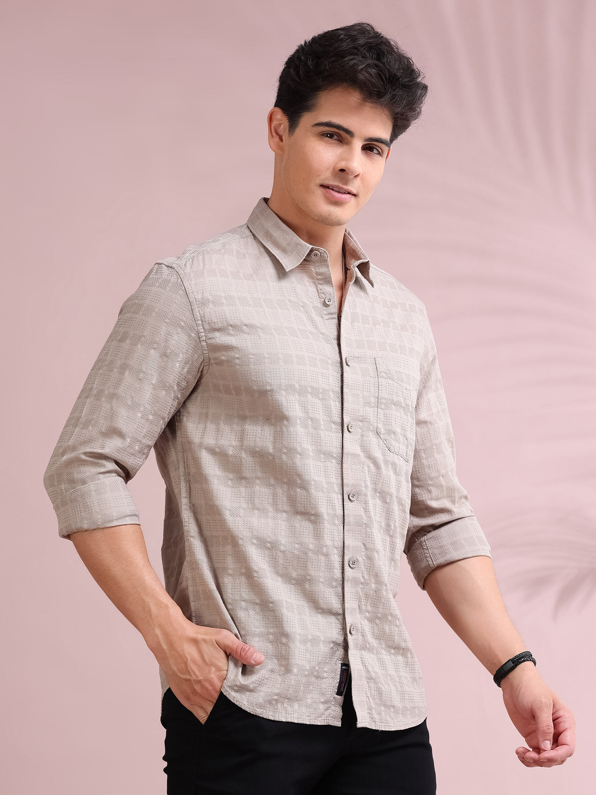 MEN'S MUD SELF DESIGN SLIM FIT SHIRT