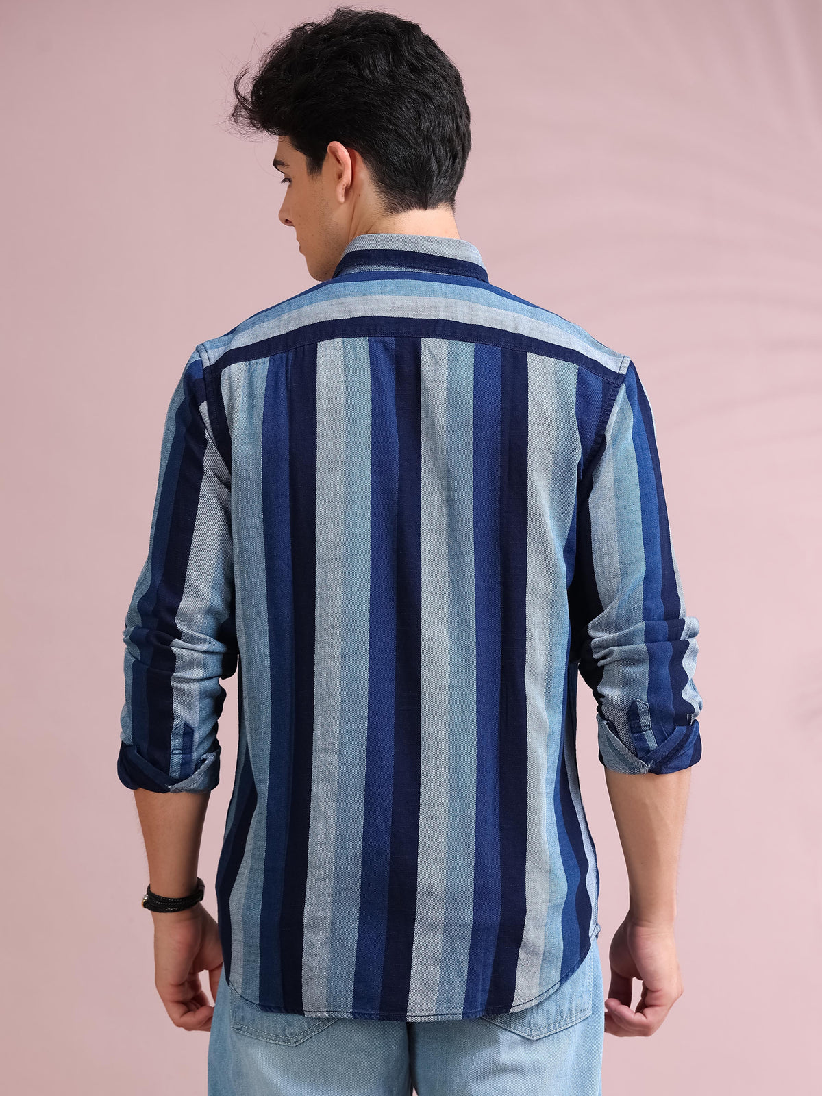 MEN'S NAVY STRIPE SLIM FIT INDIGO SHIRT