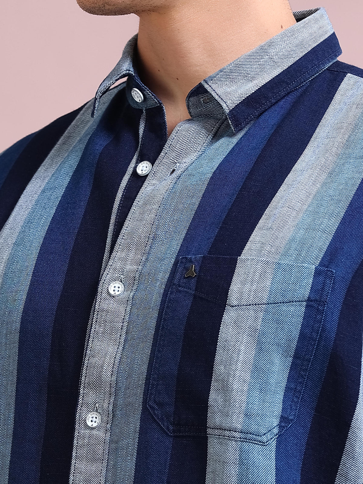 MEN'S NAVY STRIPE SLIM FIT INDIGO SHIRT