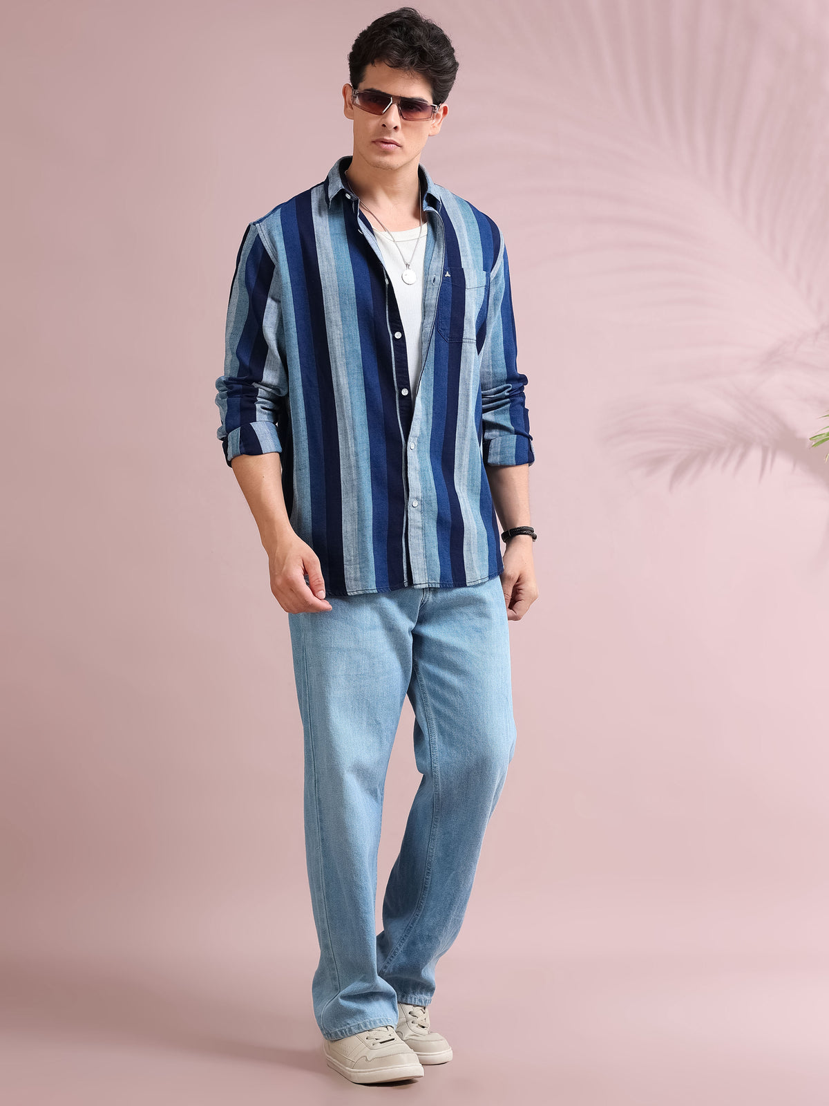 MEN'S NAVY STRIPE SLIM FIT INDIGO SHIRT