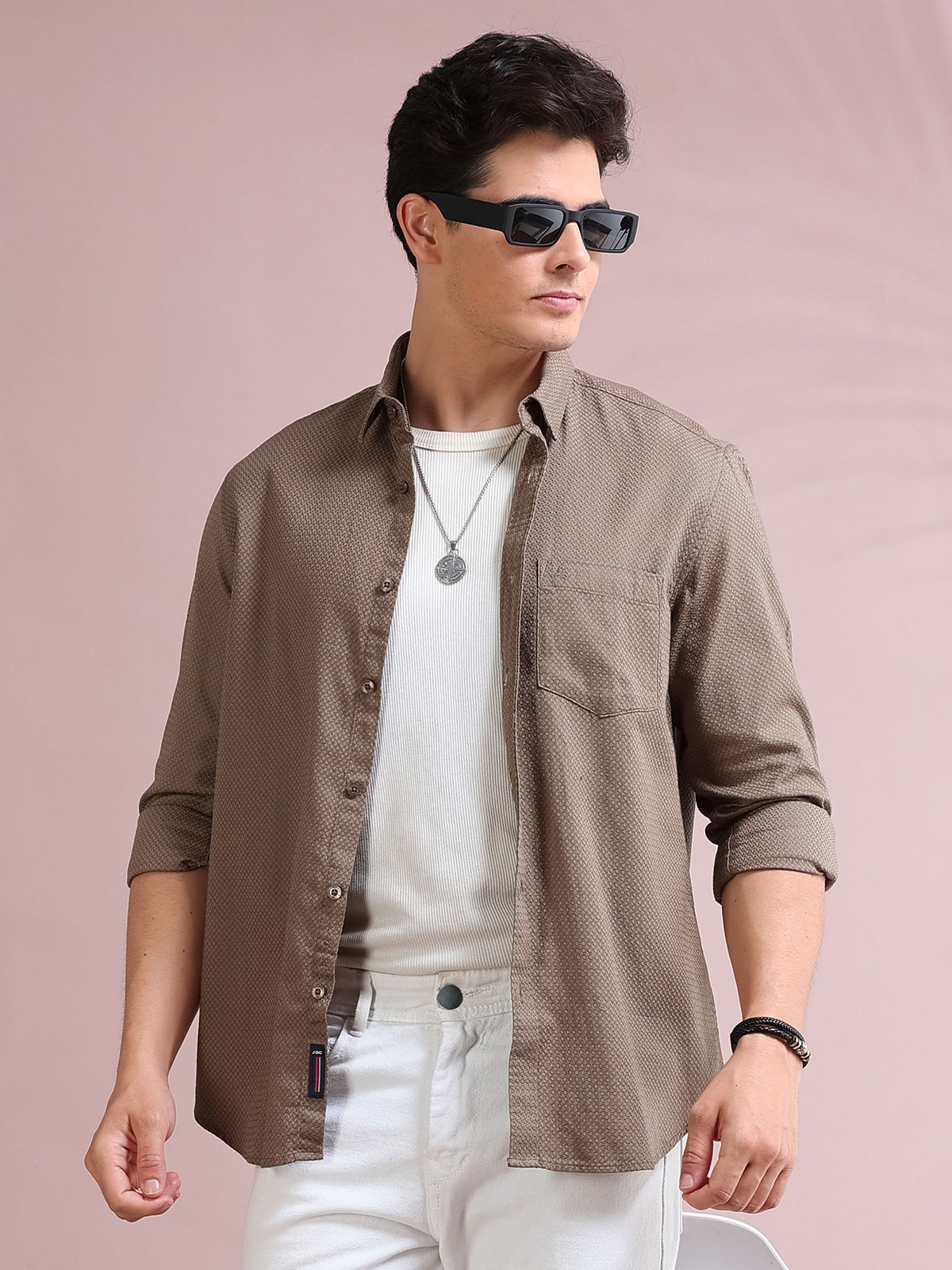 MEN'S COCAO SELF DESIGN SLIM FIT SHIRT