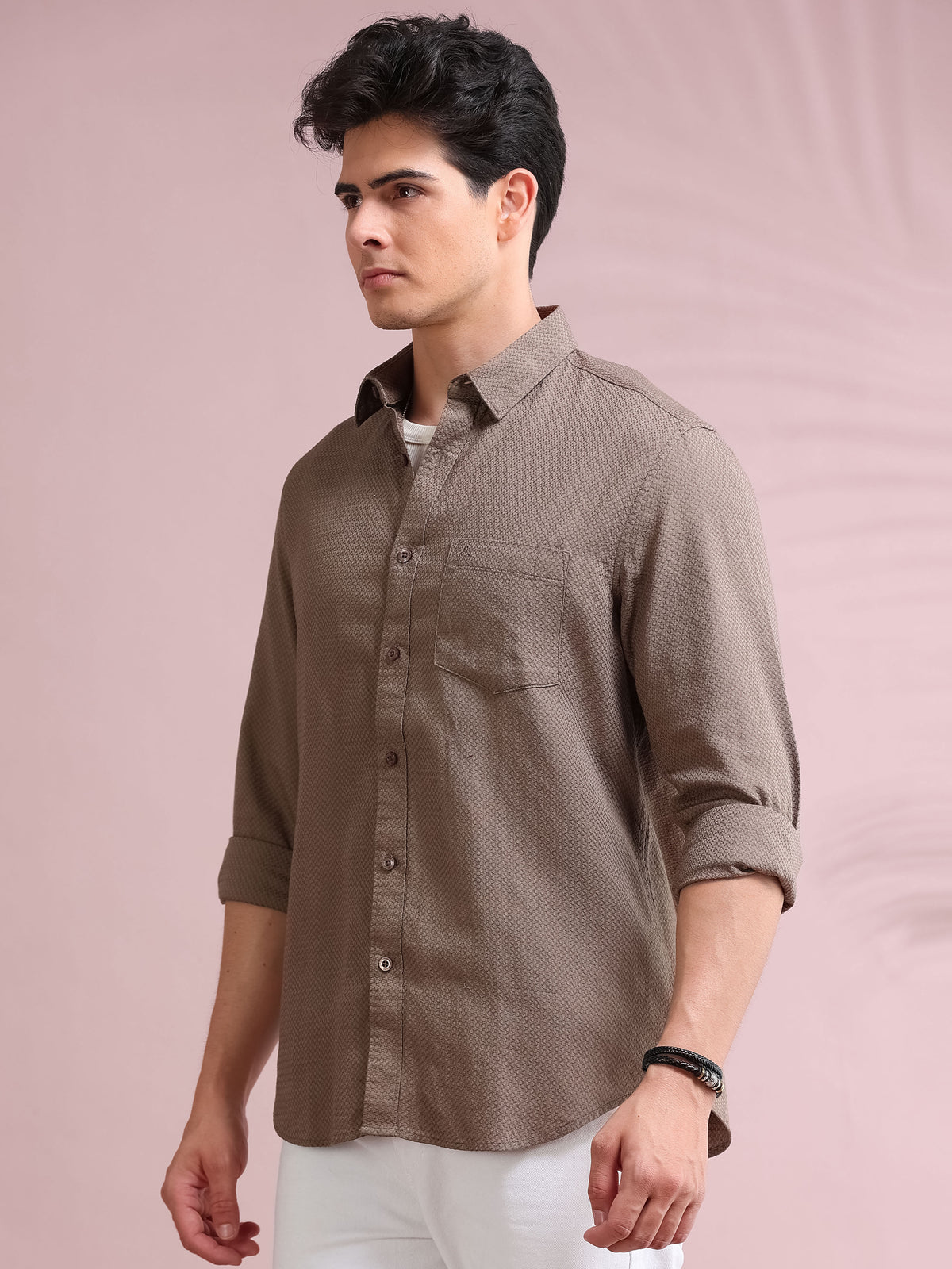 MEN'S COCAO SELF DESIGN SLIM FIT SHIRT