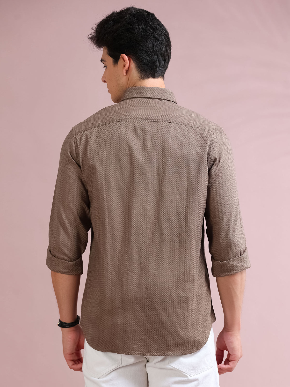 MEN'S COCAO SELF DESIGN SLIM FIT SHIRT