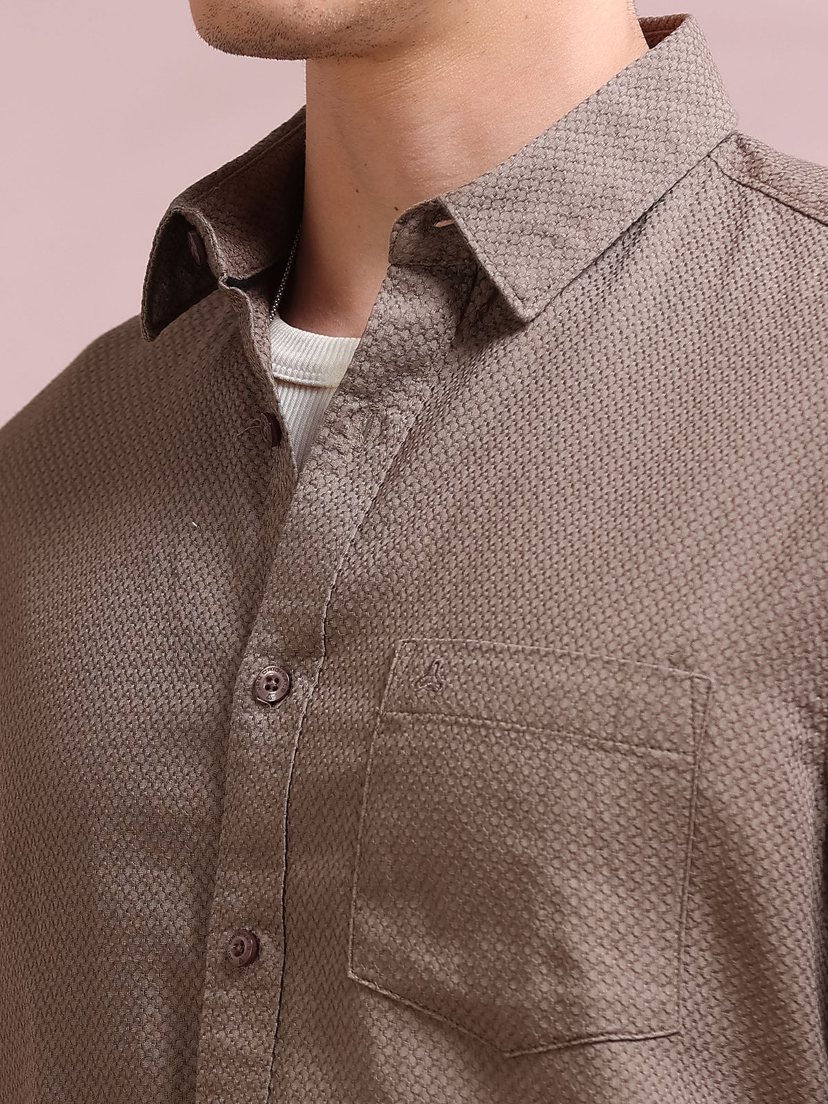 MEN'S COCAO SELF DESIGN SLIM FIT SHIRT