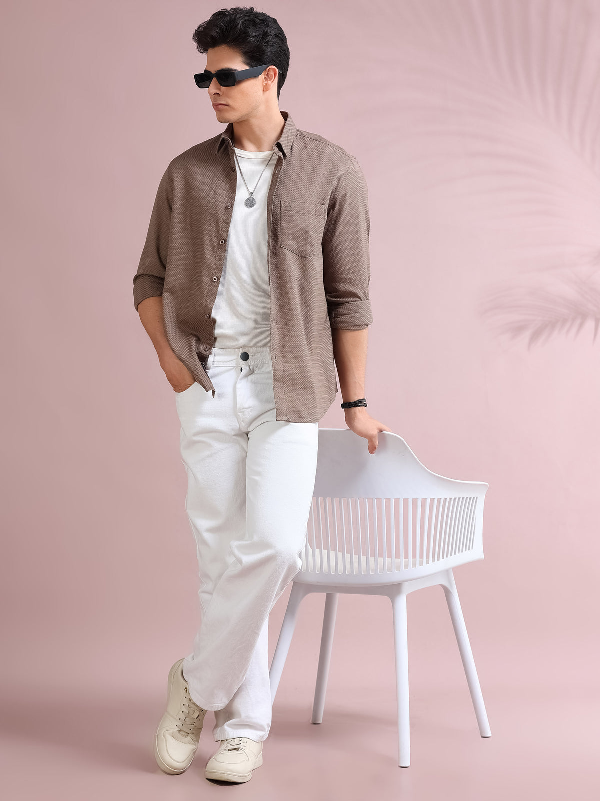 MEN'S COCAO SELF DESIGN SLIM FIT SHIRT