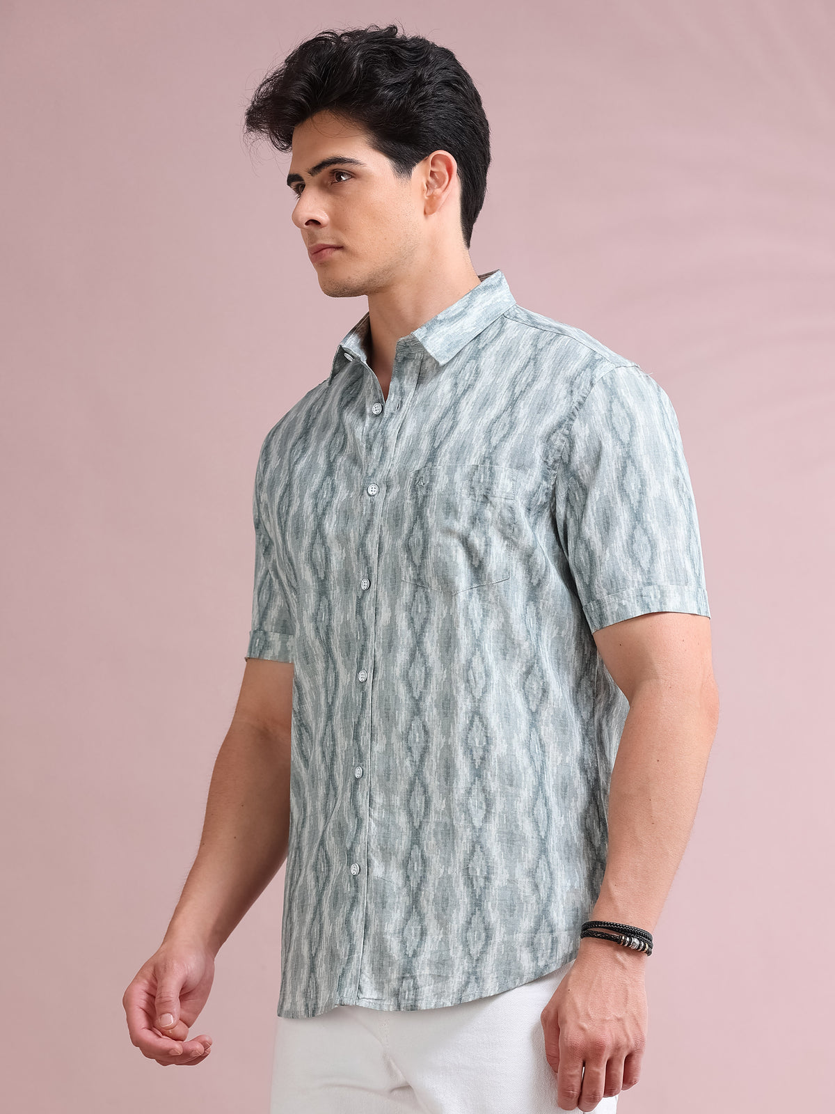 MEN'S GREY PRINT SLIM FIT SHIRT