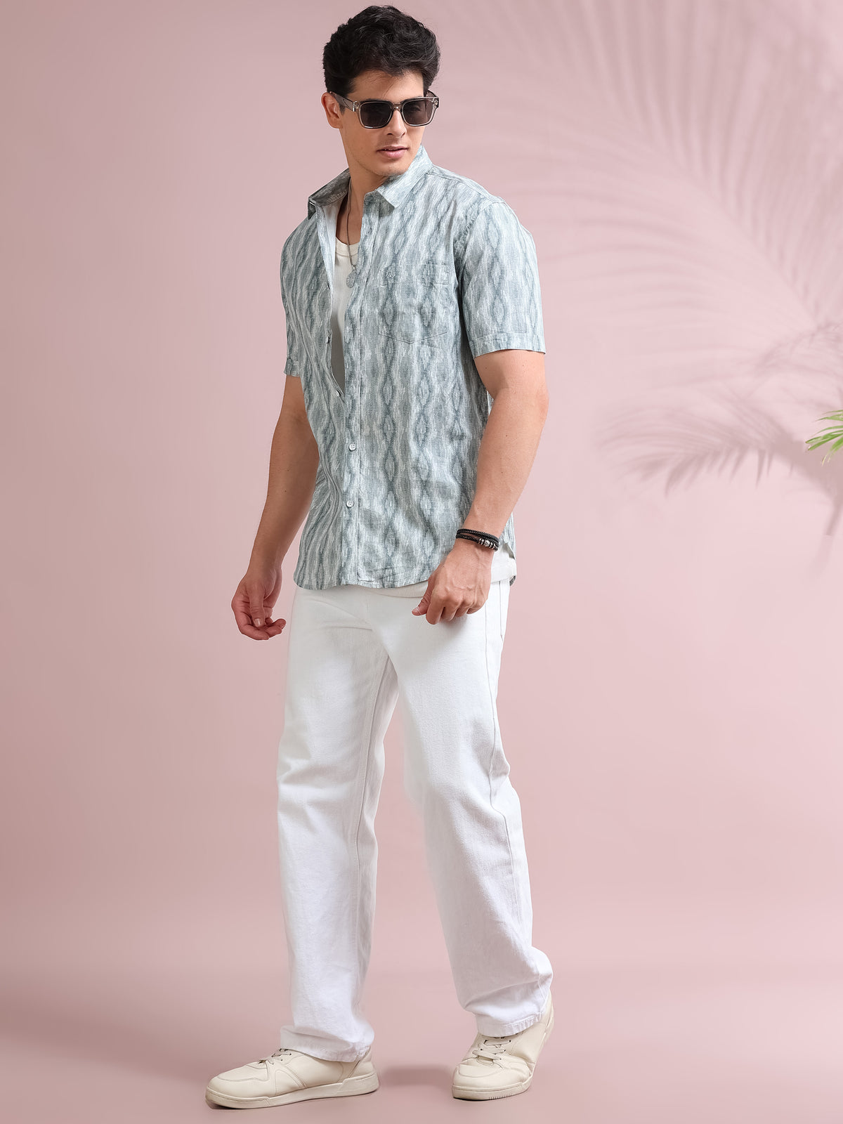 MEN'S GREY PRINT SLIM FIT SHIRT