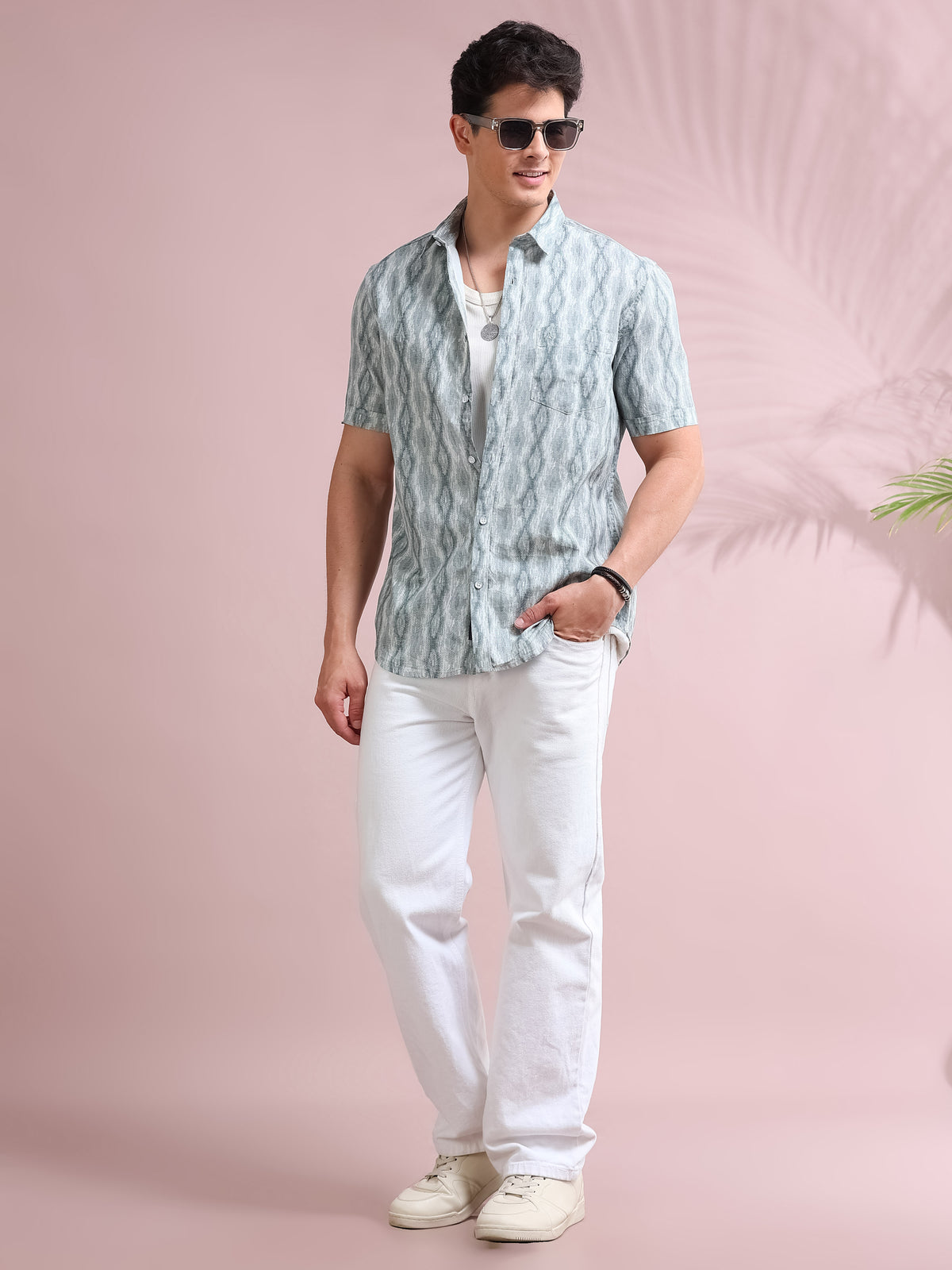 MEN'S GREY PRINT SLIM FIT SHIRT