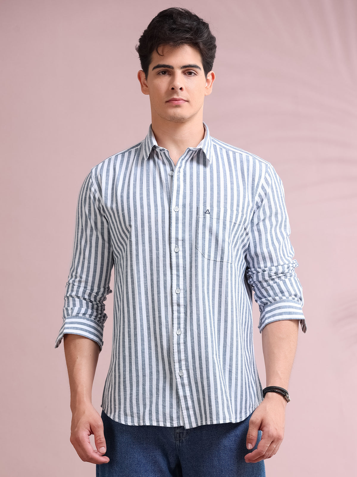 MEN'S NAVY STRIPE SLIM FIT SHIRT